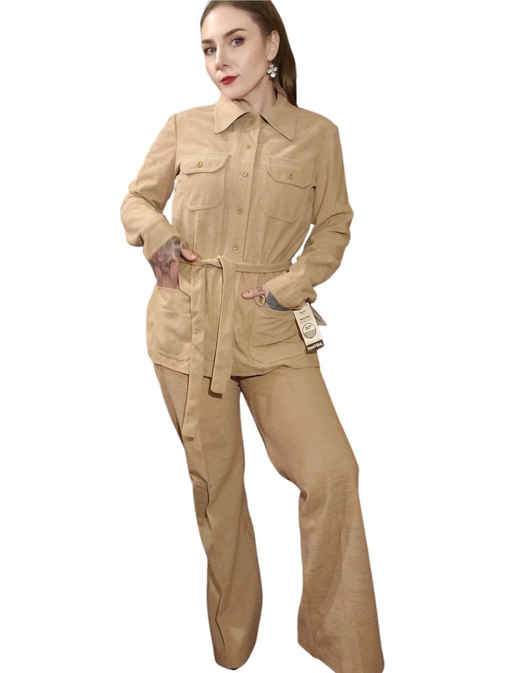 Vintage Vintage Deadstock Andrea Gayle Tan Polyester Leisure Suit Size 33" - 3 Thumbnail
