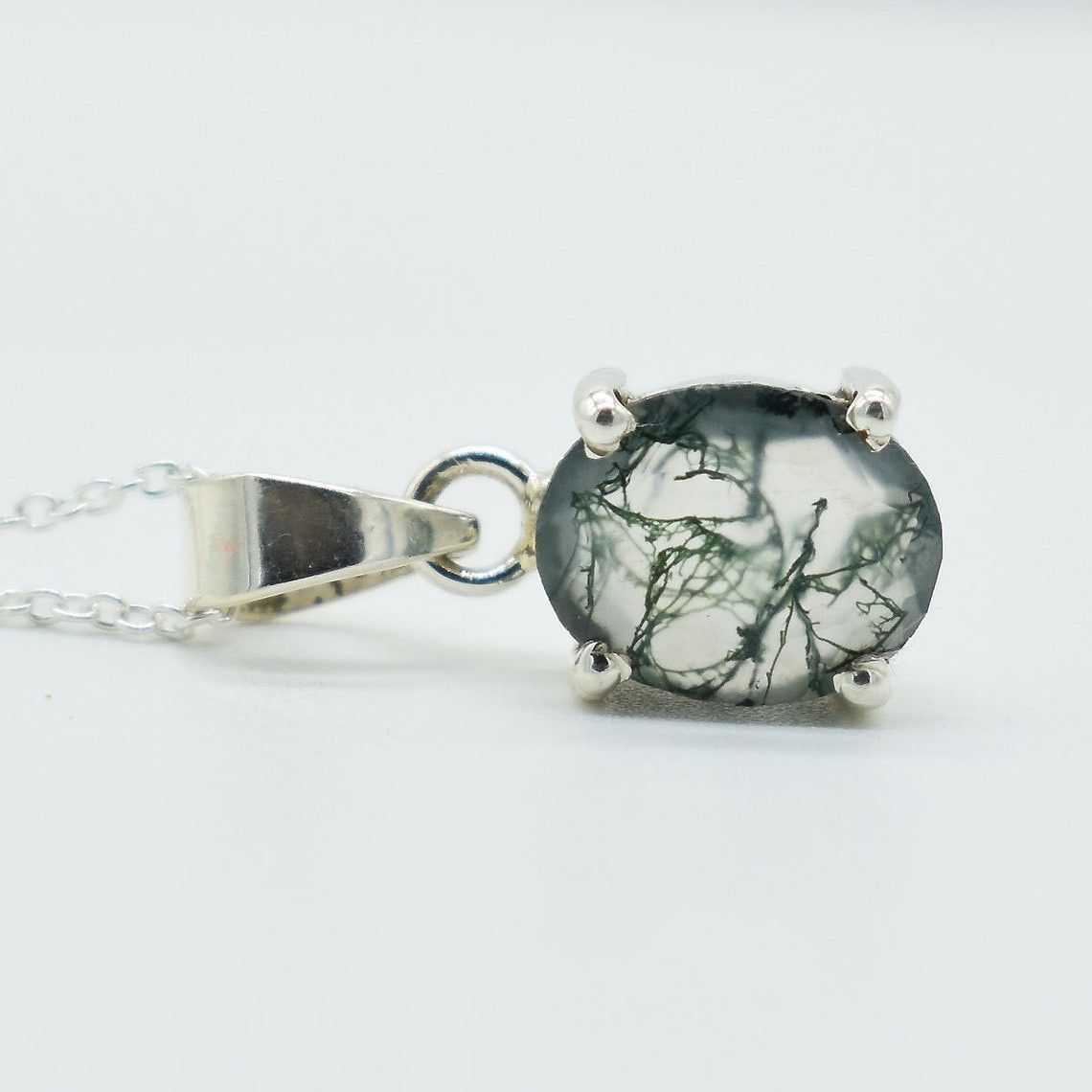 Handmade Moss Agate Necklace: Sterling Silver Gemstone Jewelry Size ONE SIZE - 2 Thumbnail