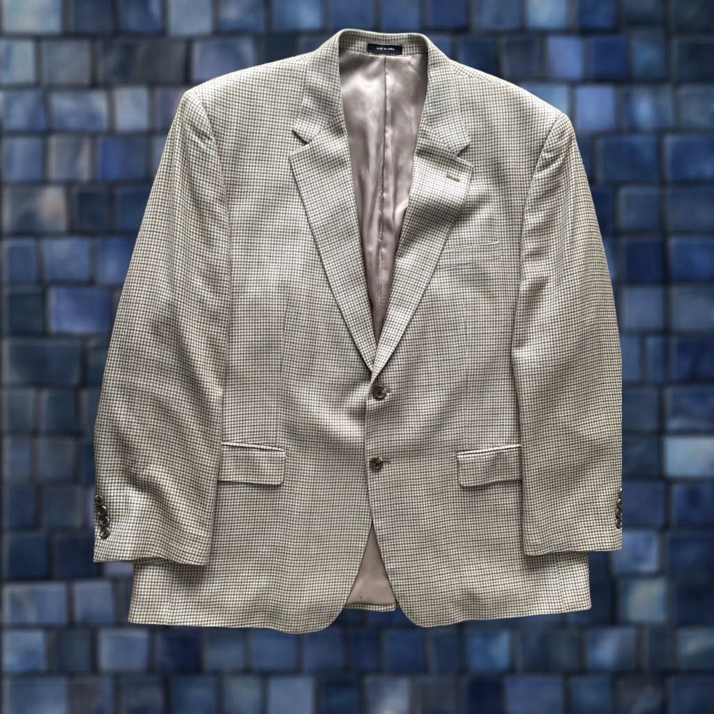 Chaps Chaps Blazer Men 46R Tan Houndstooth Silk Sport Jacket Single-Breasted Notch Lapel All Seasons Office Size 46R - 1 Thumbnail