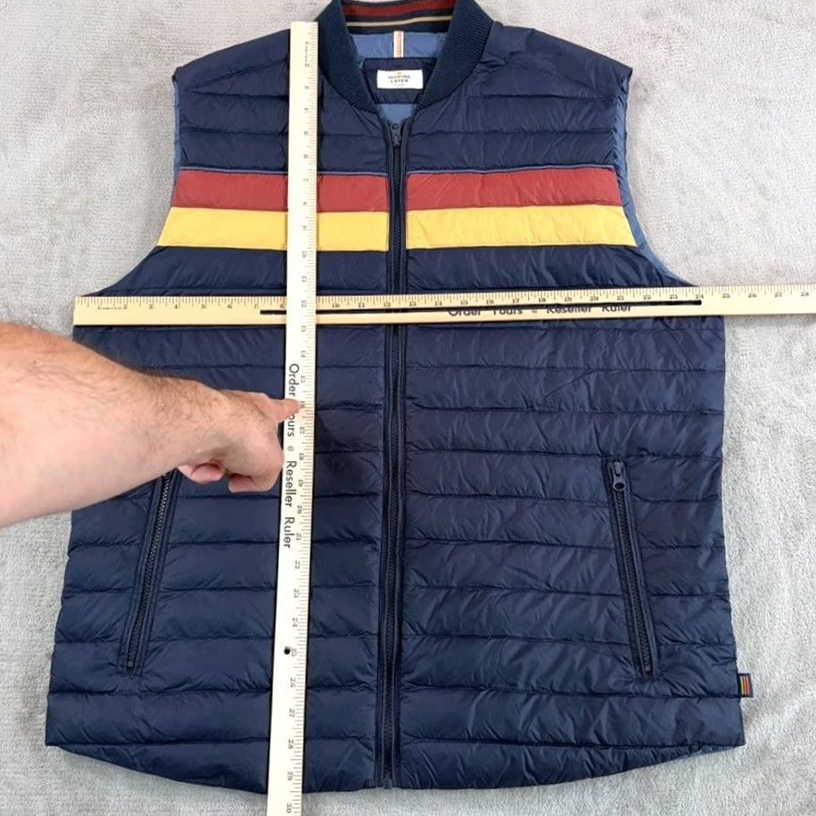 Marine Layer Marine Layer Taos Down Fill Puffer Vest in Blue Striped Men XL Full Zip Pockets Size US XL / EU 56 / 4 - 7 Thumbnail