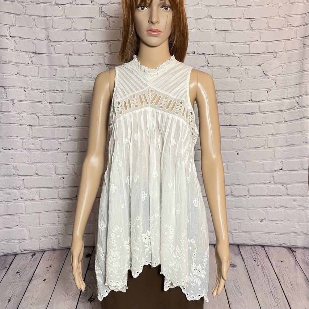 Free People New Free People White Eloise Embroidered Tunic Size XS Size XS / US 0-2 / IT 36-38 - 3 Thumbnail