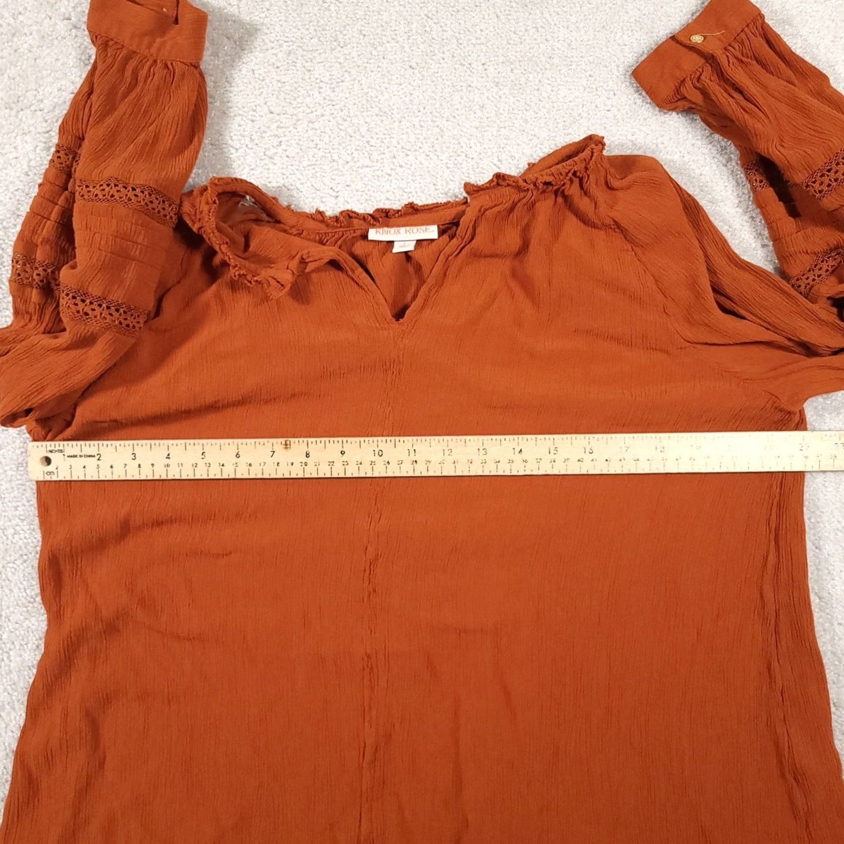 Vintage Knox Rose Shirt Women's Large Burnt Orange Long Sleeve Boho V-Neck Lightweight Shirt Size L / US 10 / IT 46 - 6 Thumbnail