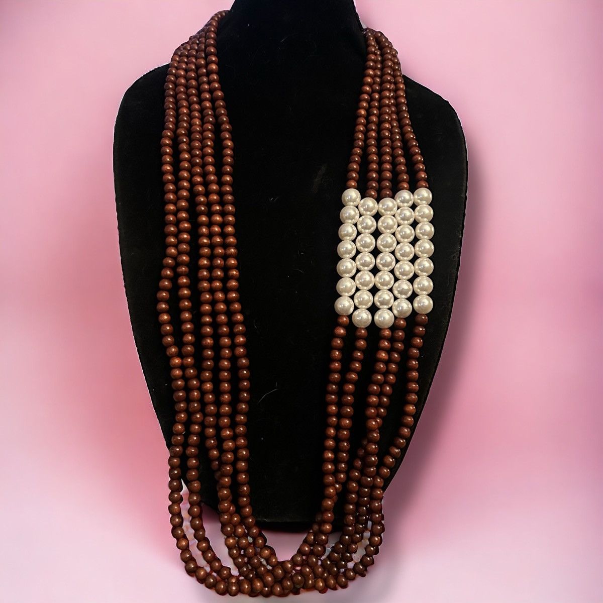 Vintage Vintage long multi strand wooden bead and pearl necklace Size ONE SIZE - 1 Thumbnail