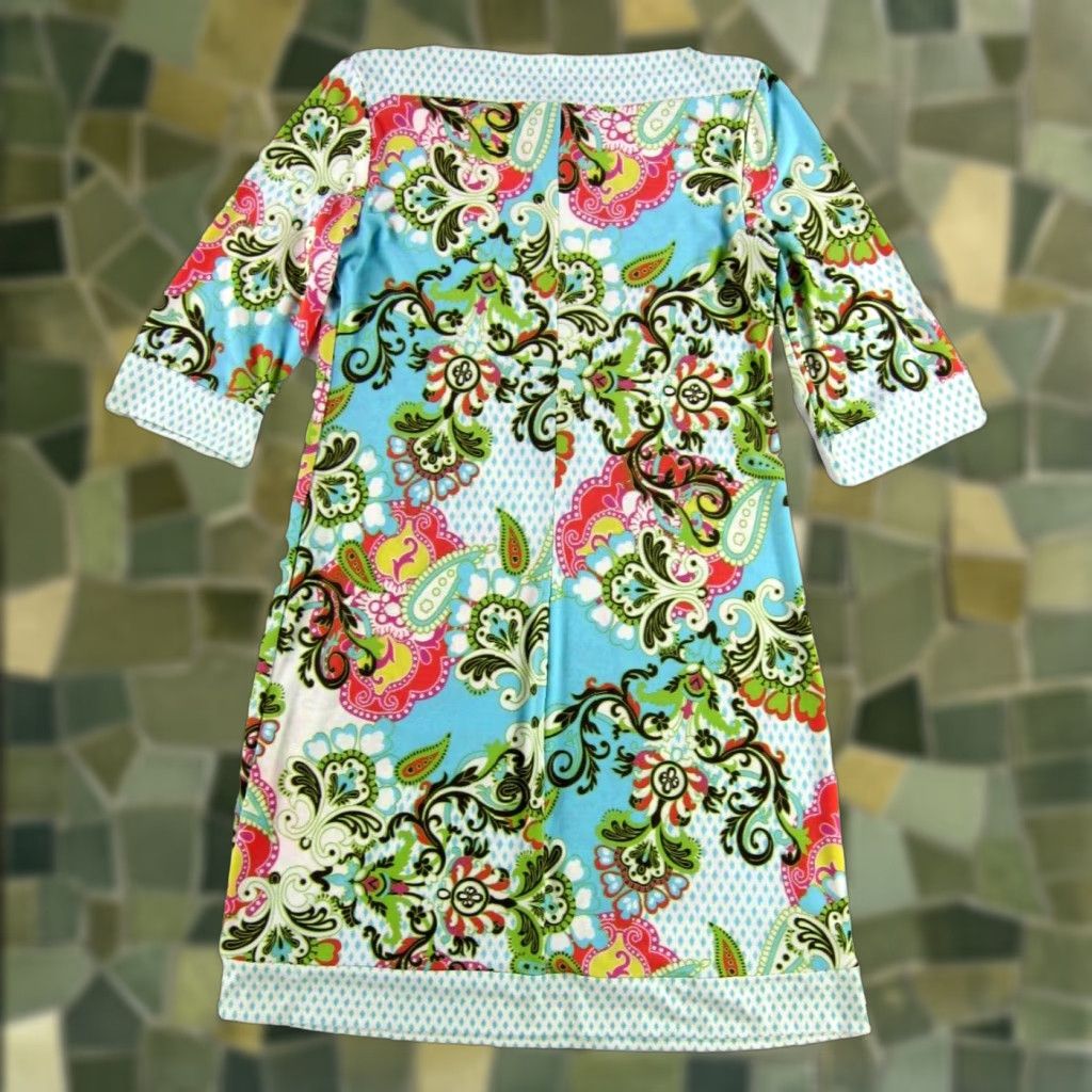 Vintage VTG Volume One Shift Dress 3/4 Sleeve Floral Paisley Stretch L Pink Womens Vintage Knee Length Dress Size L / US 10 / IT 46 - 1 Thumbnail