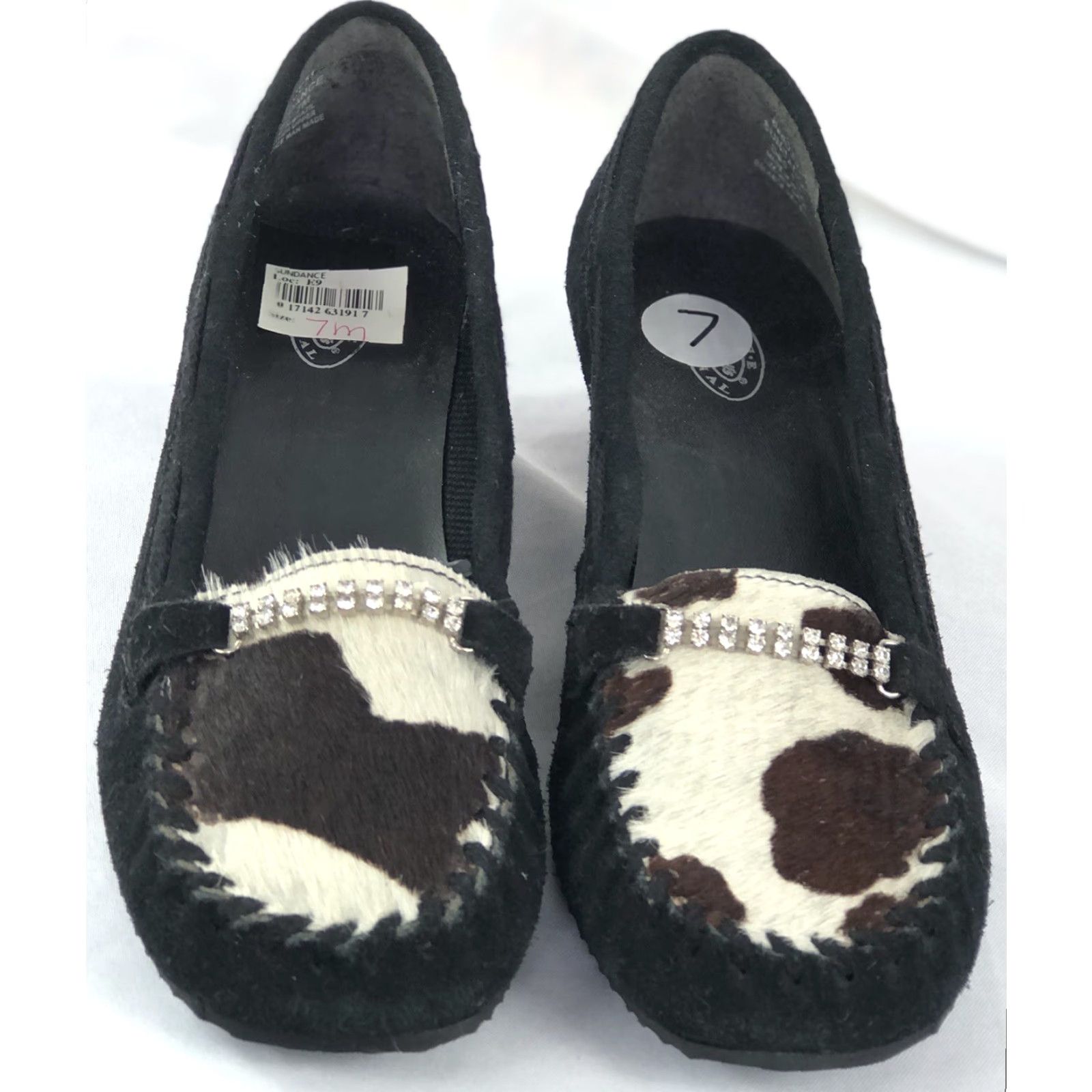 Vintage Dr. Scholls Women Pump 7m Black Suede Kitten Heel Rhinestones Ponyhair Vintage No Size US 7 / IT 37 - 5 Thumbnail
