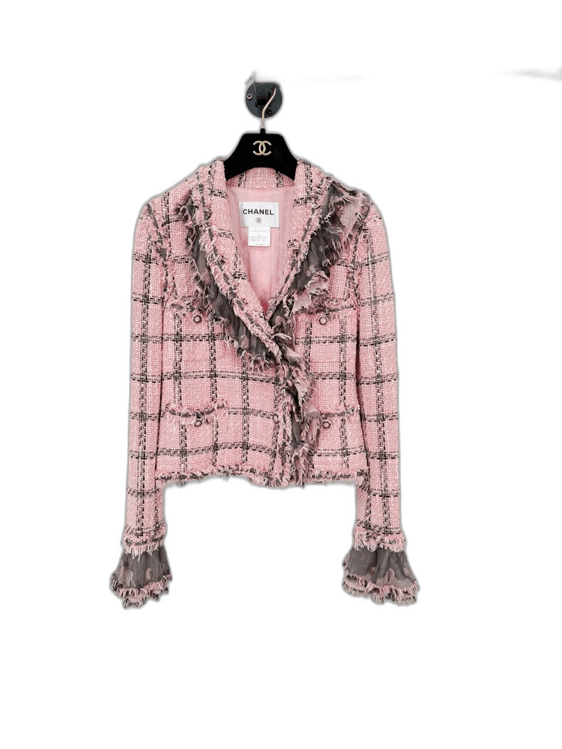 Chanel Chanel Pink Woven Jacket with Frill Details Size S / US 4 / IT 40 - 1 Thumbnail