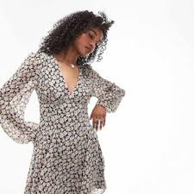 Topshop Topshop | V-Neck Mini Dress in Ditsy Vintage Rose | Size 12 Size XL / US 12-14 / IT 48-50 - 1 Thumbnail