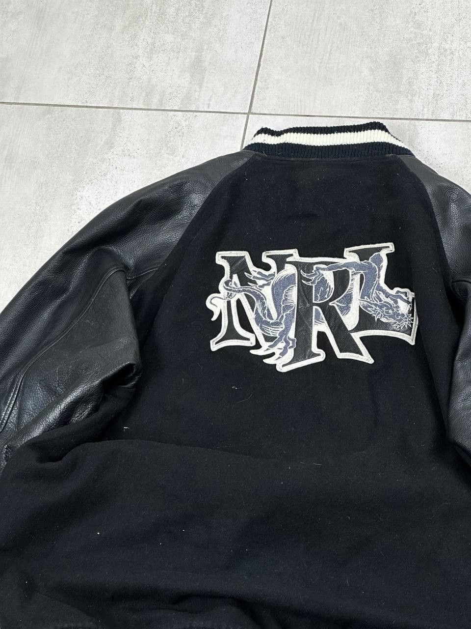 Japanese Brand Nine Rulaz Black Japan Dragon Leather Sleeve Varsity Jacket Size US XXL / EU 58 / 5 - 8 Thumbnail