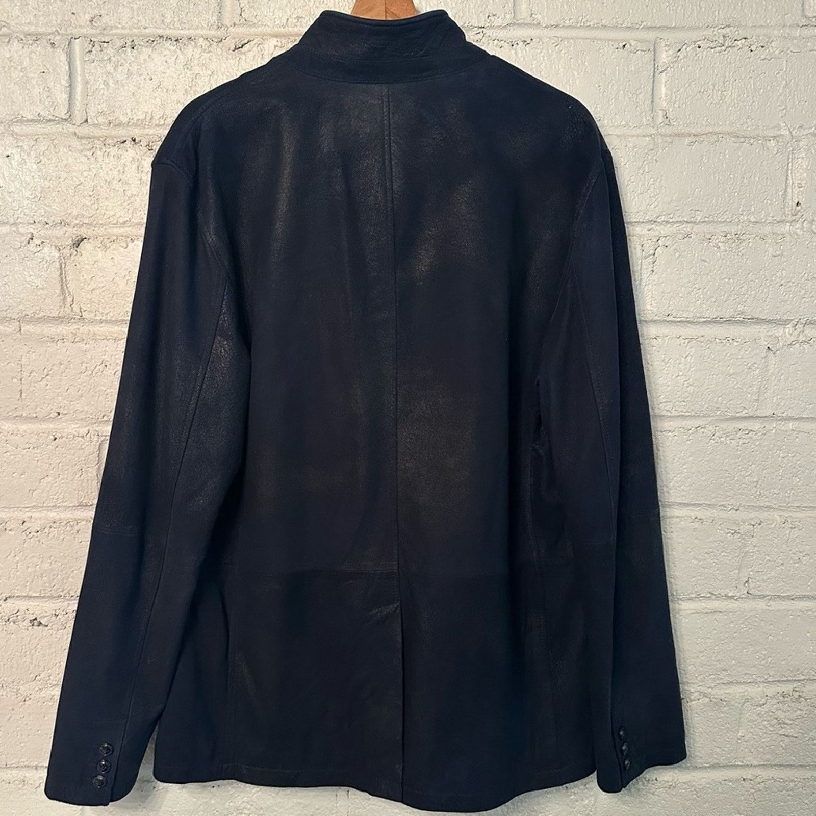 John Varvatos Burnished Suede Jacket size XL Dark Navy Shawl Collar Button Size US L / EU 52-54 / 3 - 6 Thumbnail