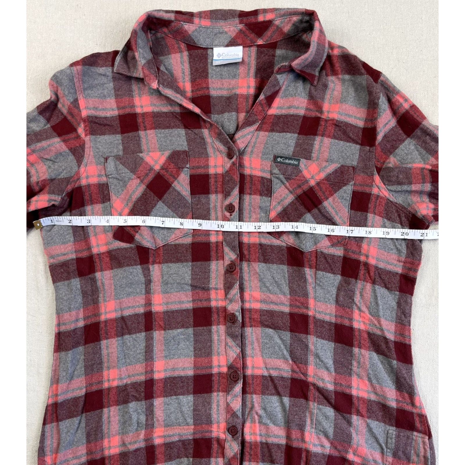 Pinko COLUMBIA Womens Flannel Plaid Shirt Button-Up Long Sleeve Size L Soft Pink Gray Red Outdoor Casual Size L / US 10 / IT 46 - 4 Thumbnail