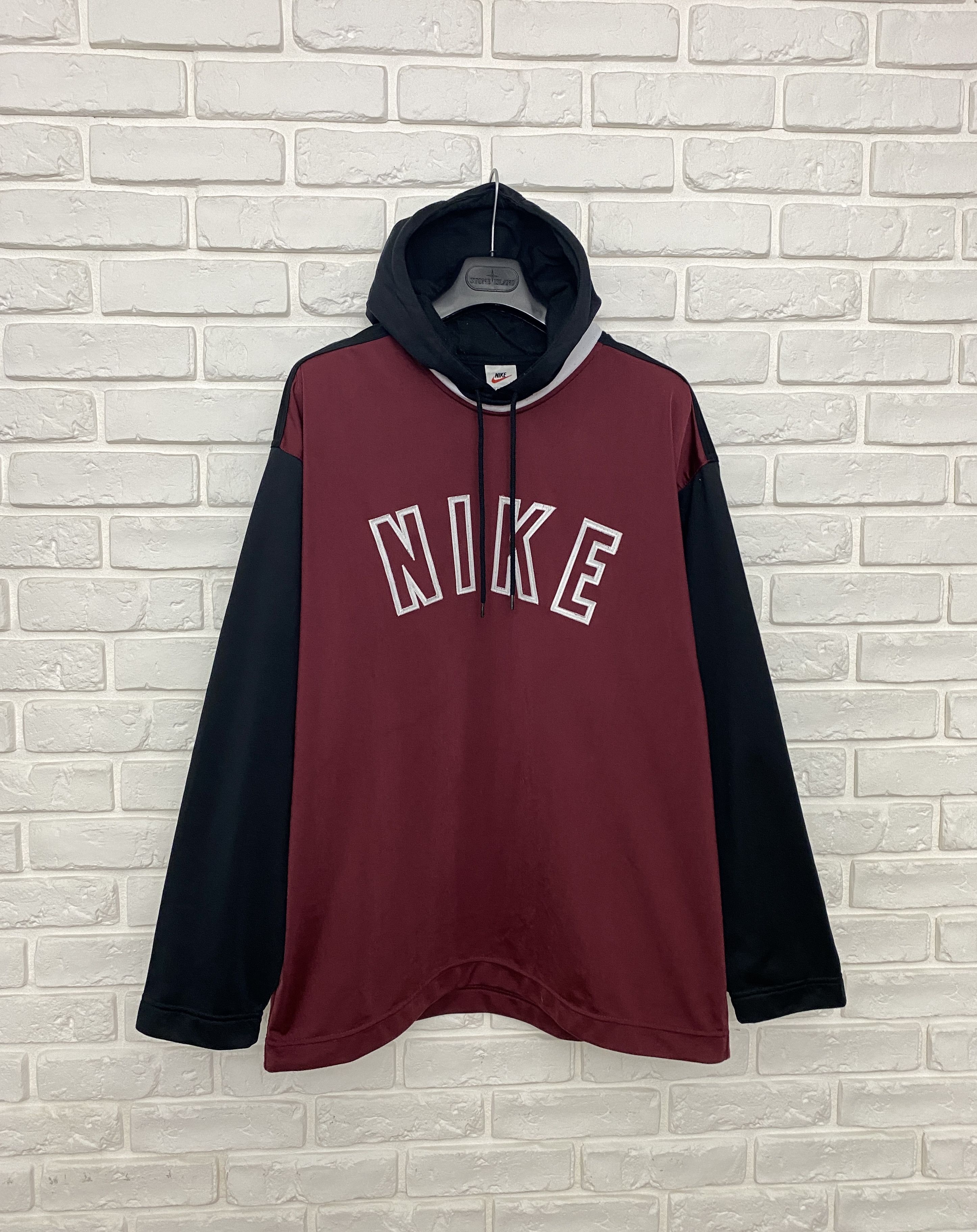 Vintage Vintage Men's Nike Hoodie Center Logo Burgundy Black Size L Size US L / EU 52-54 / 3 - 2 Thumbnail