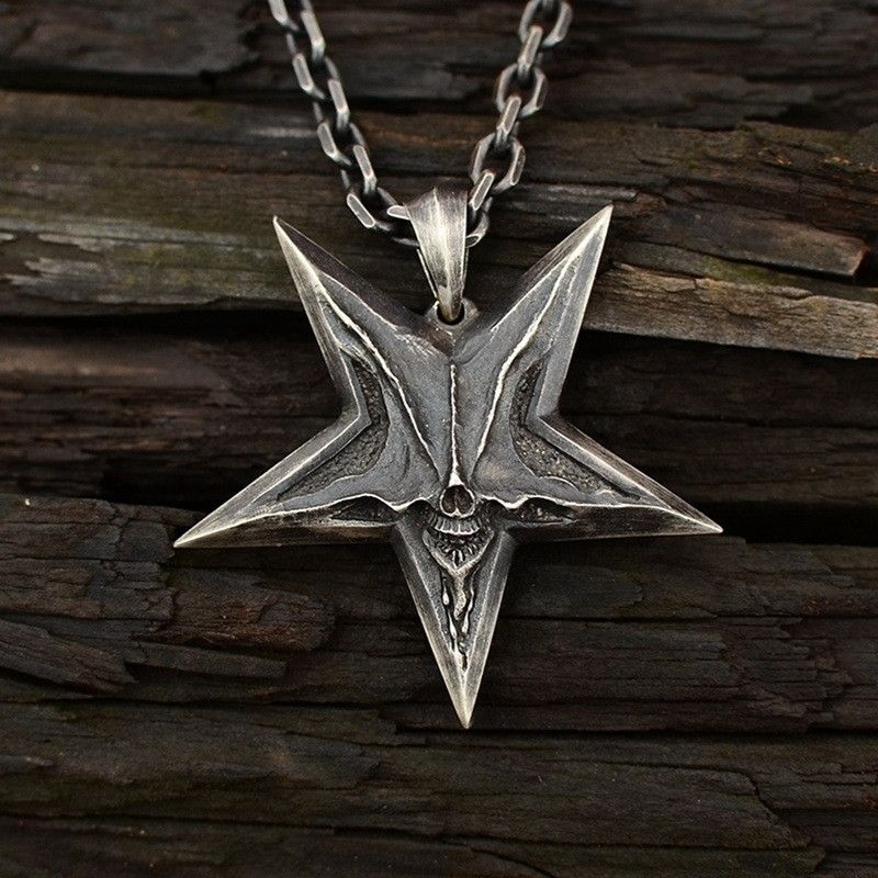 Jewelry 45cm Satanic Inverted Pentagram Demon Star Skull Necklac Size ONE SIZE - 1 Thumbnail