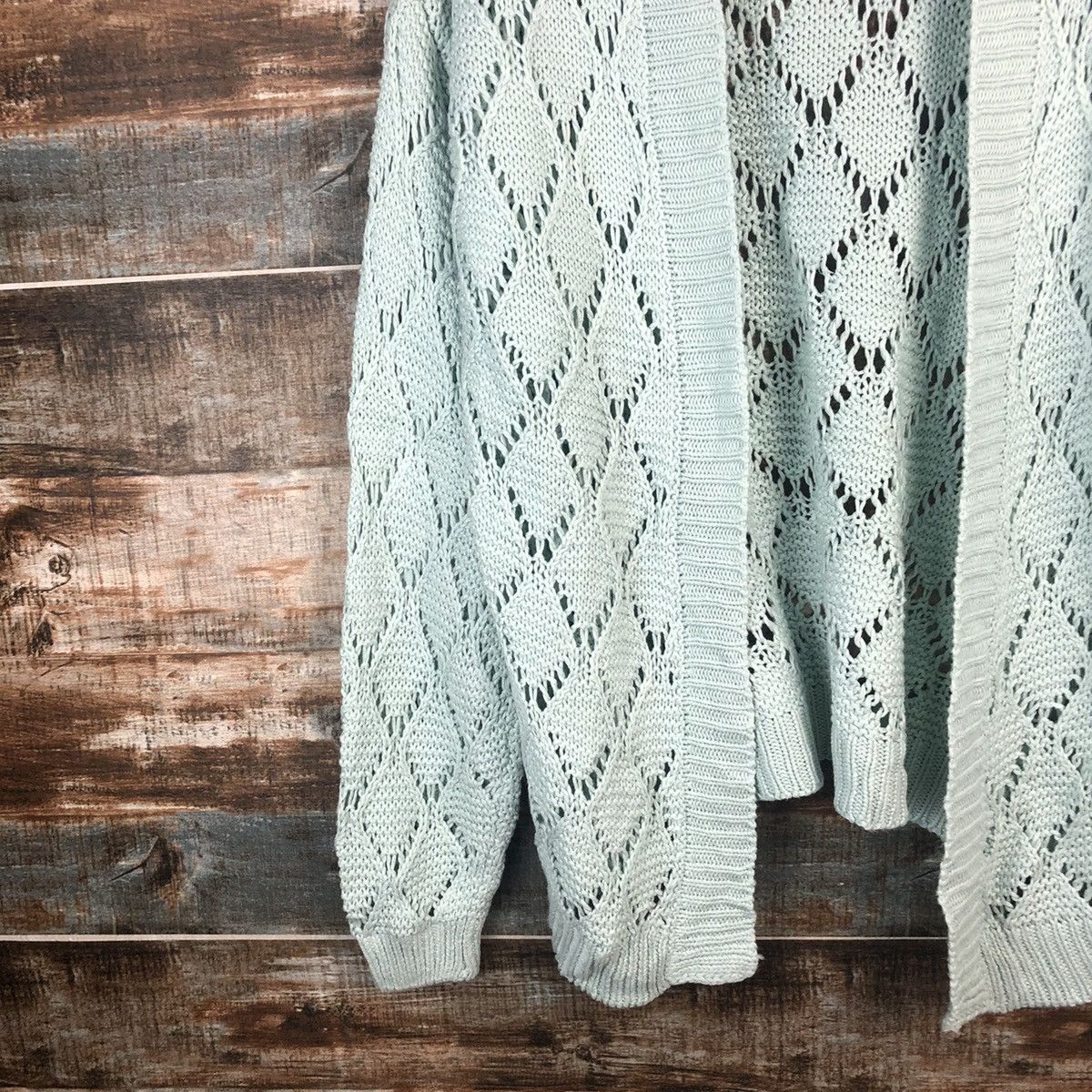 Homespun Knitwear × Japanese Brand Capoule Color Green Cardigan crochet meshnet Knitwear #A1870 Size US L / EU 52-54 / 3 - 7 Thumbnail