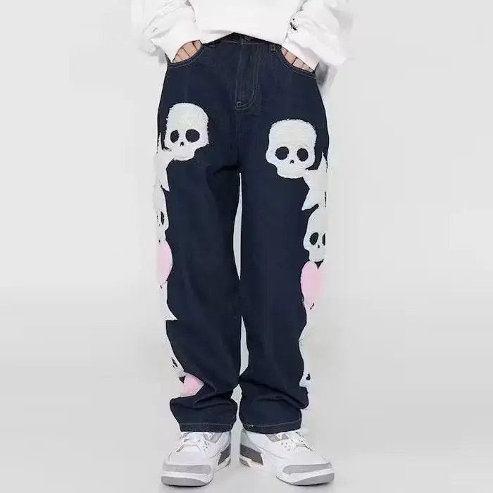Japanese Brand Dark Blue Color Skull and Five Stars Embroidery Ripped Jeans Size US 32 / EU 48 - 2 Thumbnail