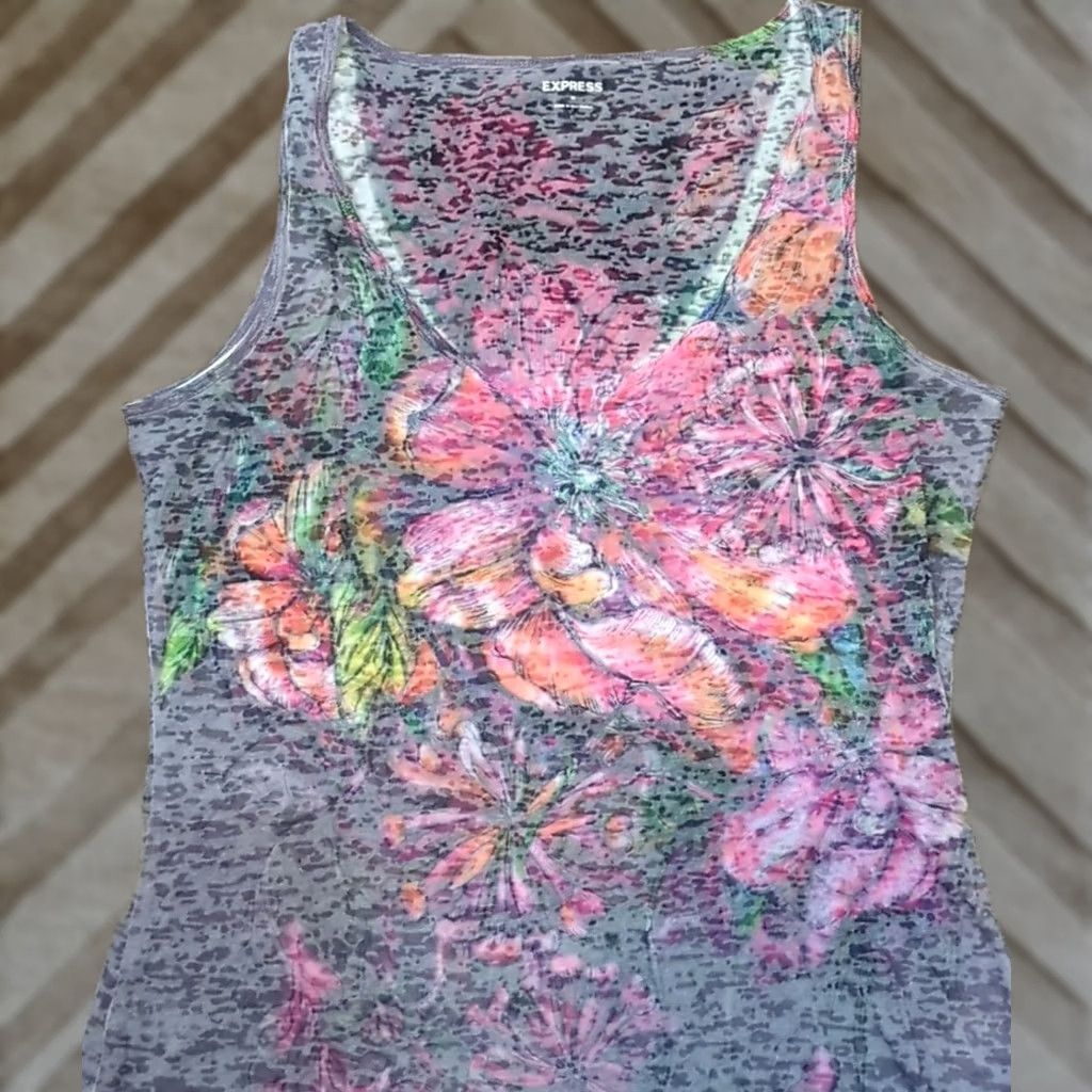 Express Express Tank Women M Floral Lightweight Purple Multicolor Tank Size M / US 6-8 / IT 42-44 - 1 Thumbnail