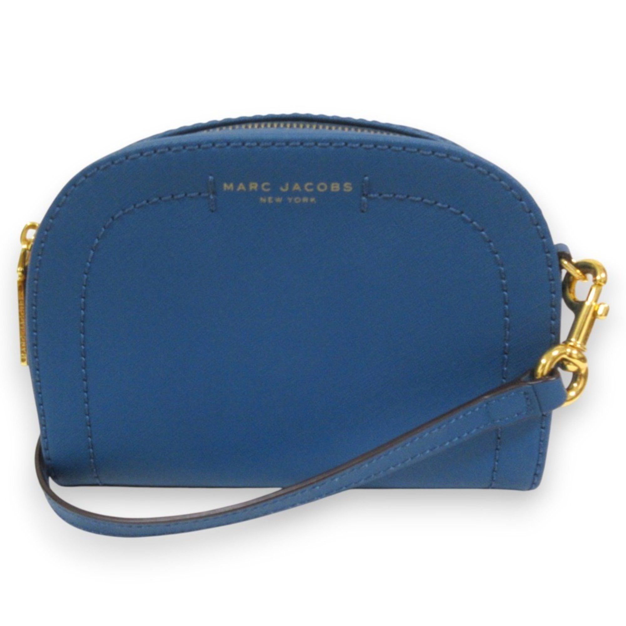 Marc Jacobs Leather Half Moon Crossbody Bag Shoulder Dark Blue X Gold Hardware Women's