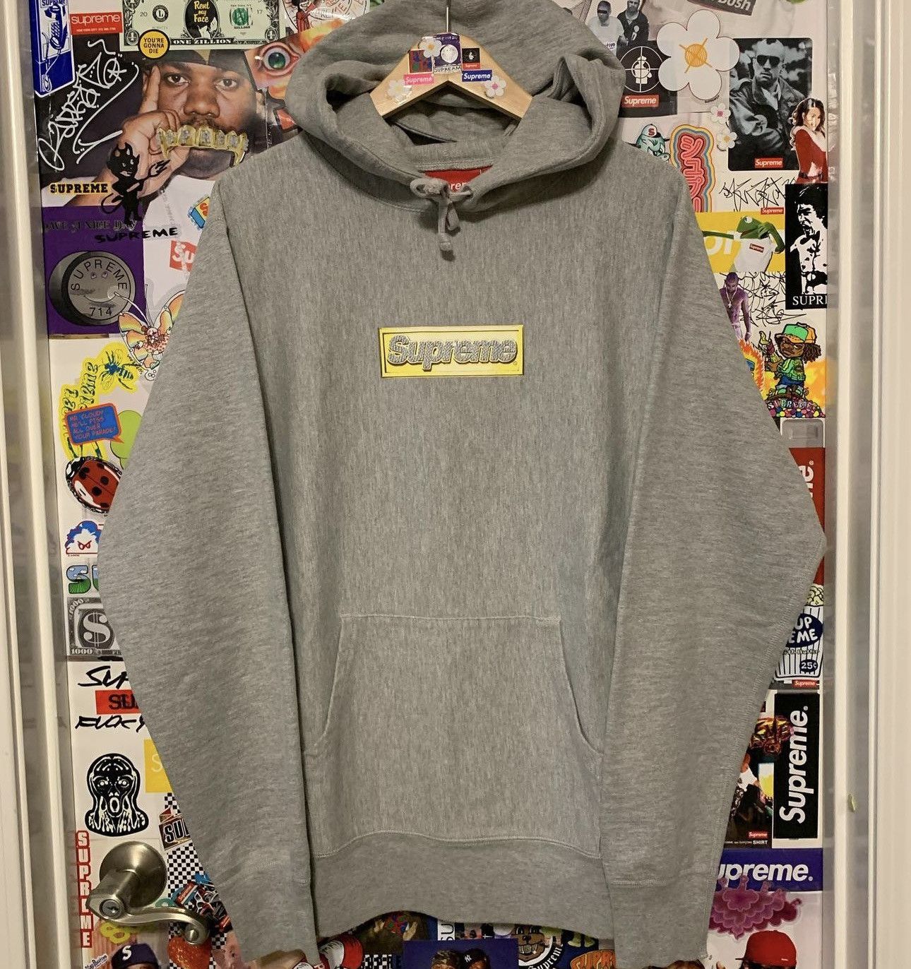 Supreme SS13 Supreme Bling Logo Hoodie Grey Gold Box Logo BOGO L | Grailed