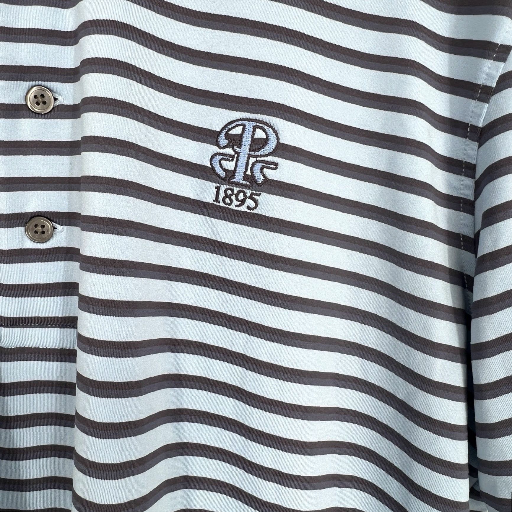 Vintage Greyson Polo Shirt Mens M Blue Stripe Logo Wolf Golf Performance Shirt Size US M / EU 48-50 / 2 - 3 Thumbnail