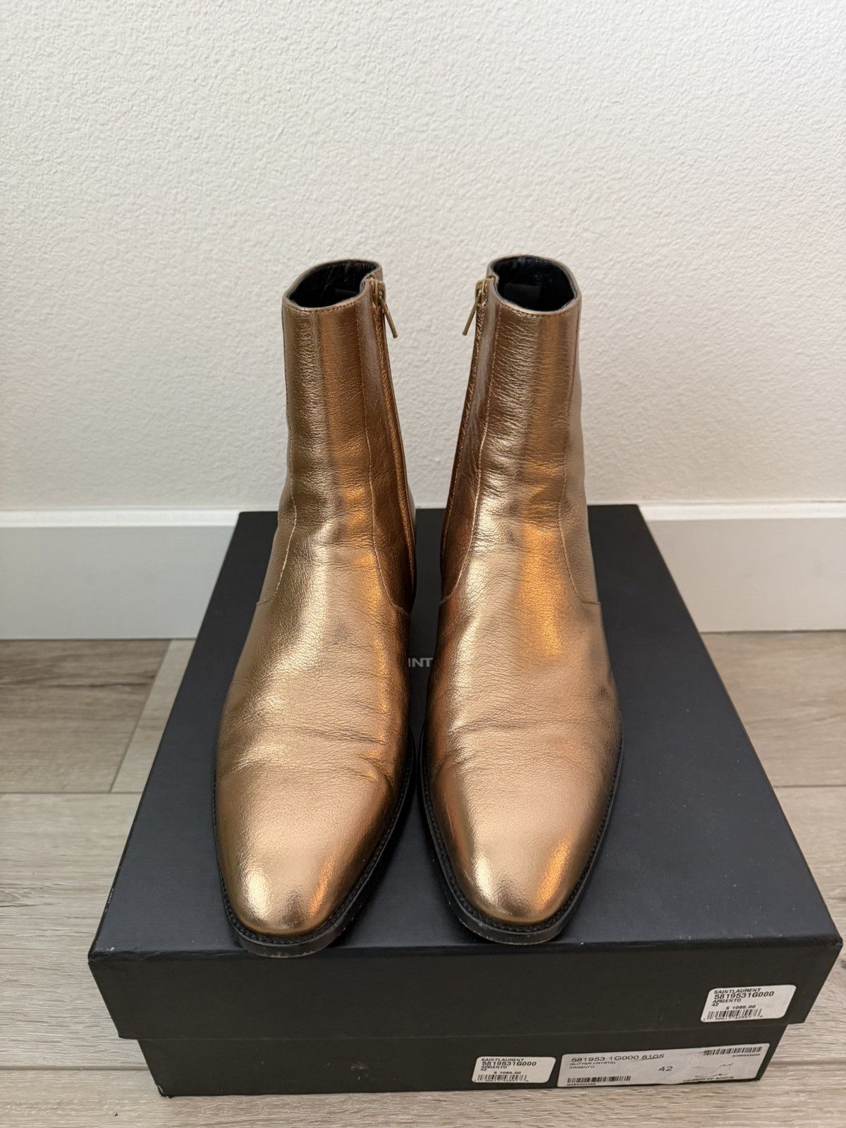 Saint Laurent Paris Gold Leather Wyatt 40mm Boots 41.5 Size US 8.5 / EU 41-42 - 2 Thumbnail