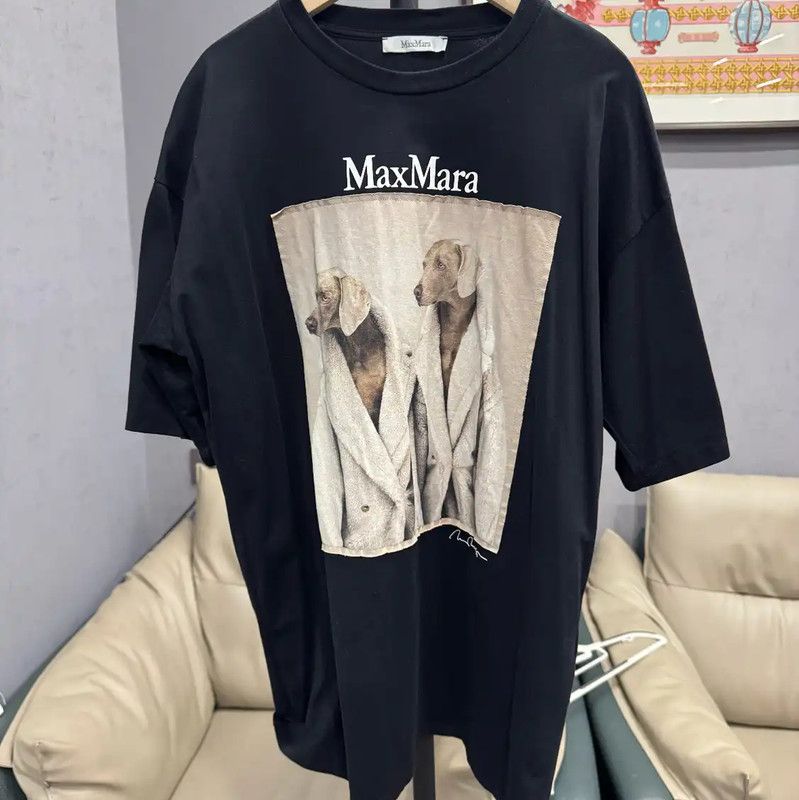 Max Mara MaxMara Black Cotton Dog Print T-Shirt 0089 Size XS / US 0-2 / IT 36-38 - 1 Thumbnail