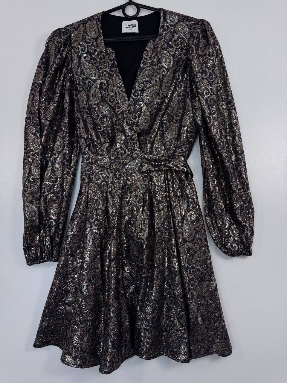 Other Claudie Pierlot Paris Dress Womens Metallic Jacquard Wrap 36 Size XS / US 0-2 / IT 36-38 - 1 Thumbnail
