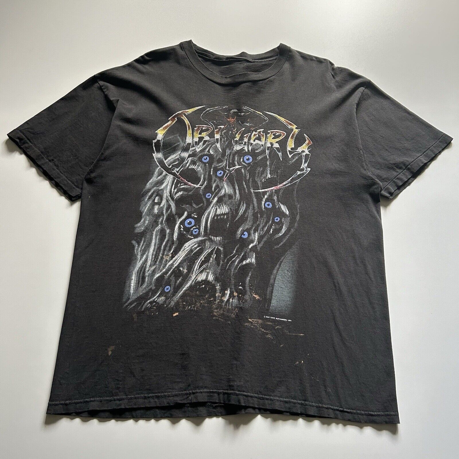 Vintage 1992 Obituary Graphic Band T Shirt XL Faded Black
