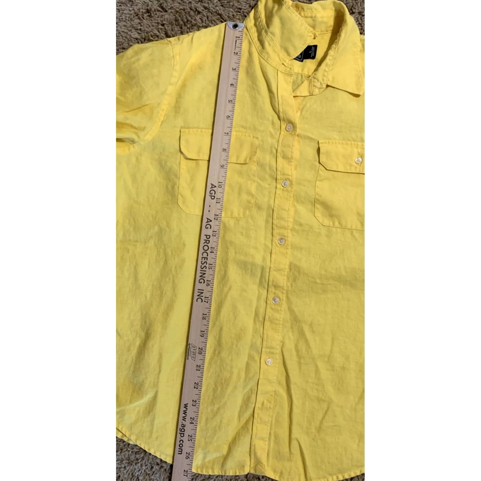 Vintage American Living Shirt L Womens Yellow Button-Up Linen Long Sleeve 100% Linen 683 Size L / US 10 / IT 46 - 4 Thumbnail