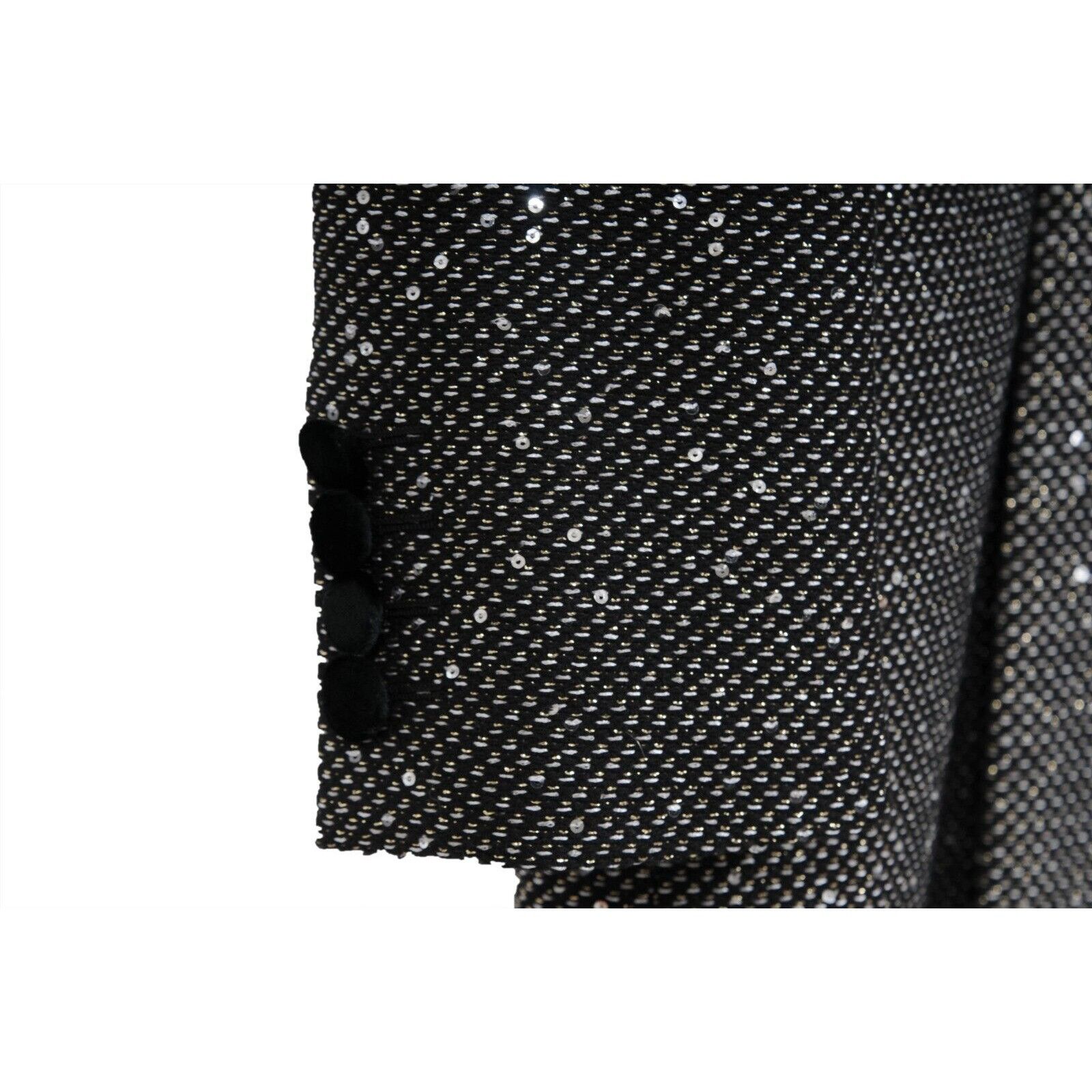Saint Laurent Paris Single Breasted Sequin Overcoat Silver Black Coat Size US L / EU 52-54 / 3 - 9 Thumbnail