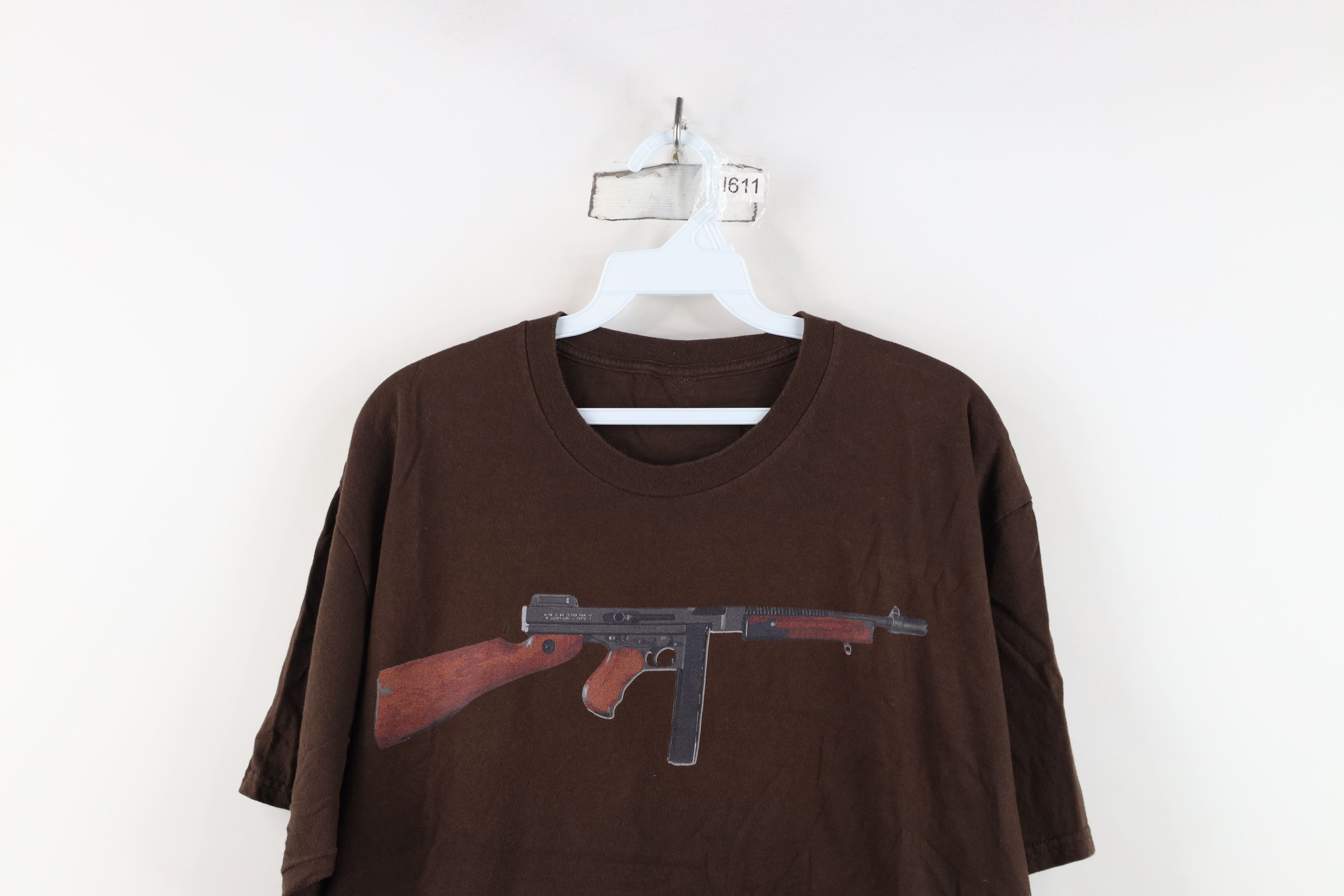 Vintage Vintage Streetwear Machine Gun Short Sleeve T-Shirt Brown Size US XL / EU 56 / 4 - 2 Thumbnail