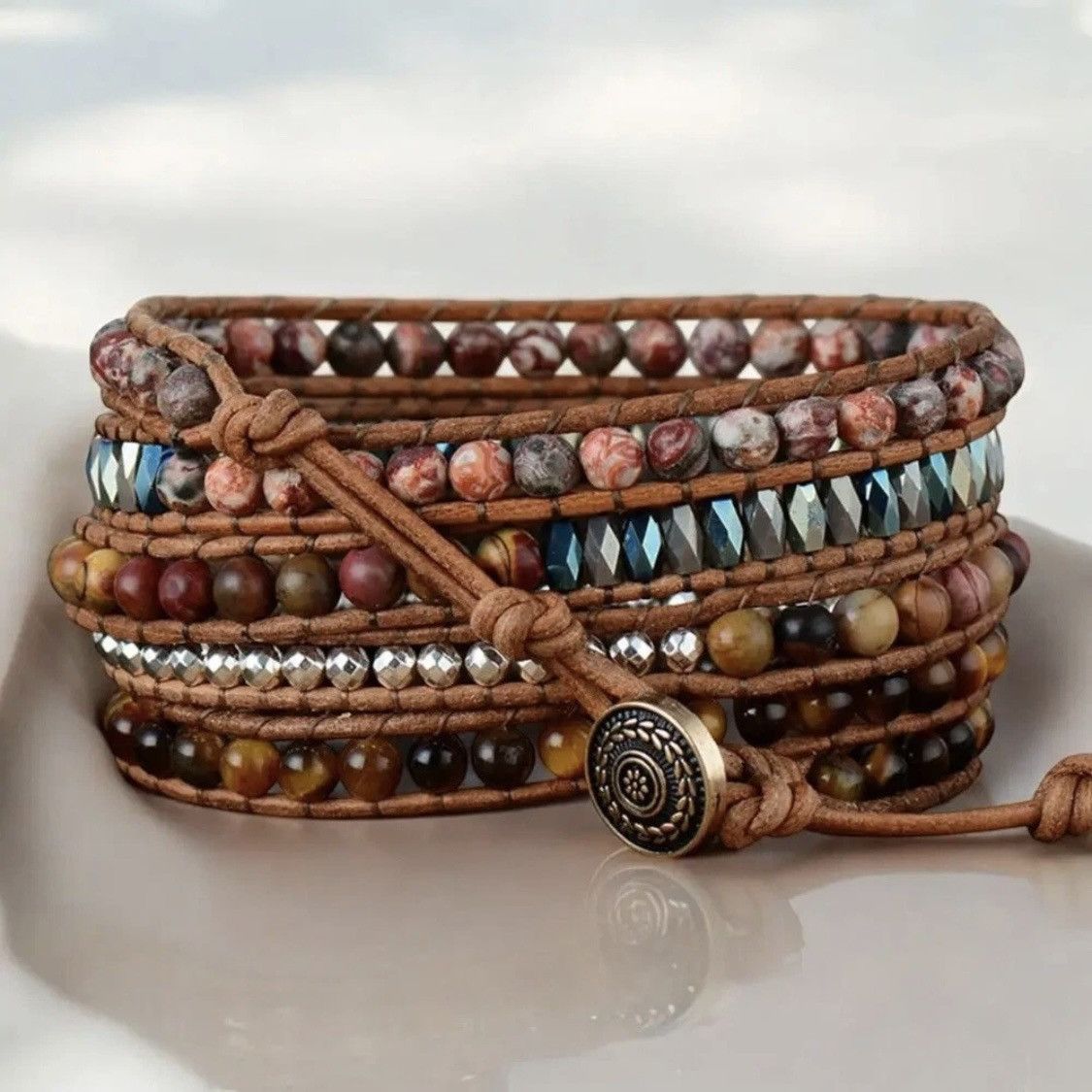 Other Natural Tiger eye & Jasper beaded wrap bracelet Size ONE SIZE - 2 Thumbnail