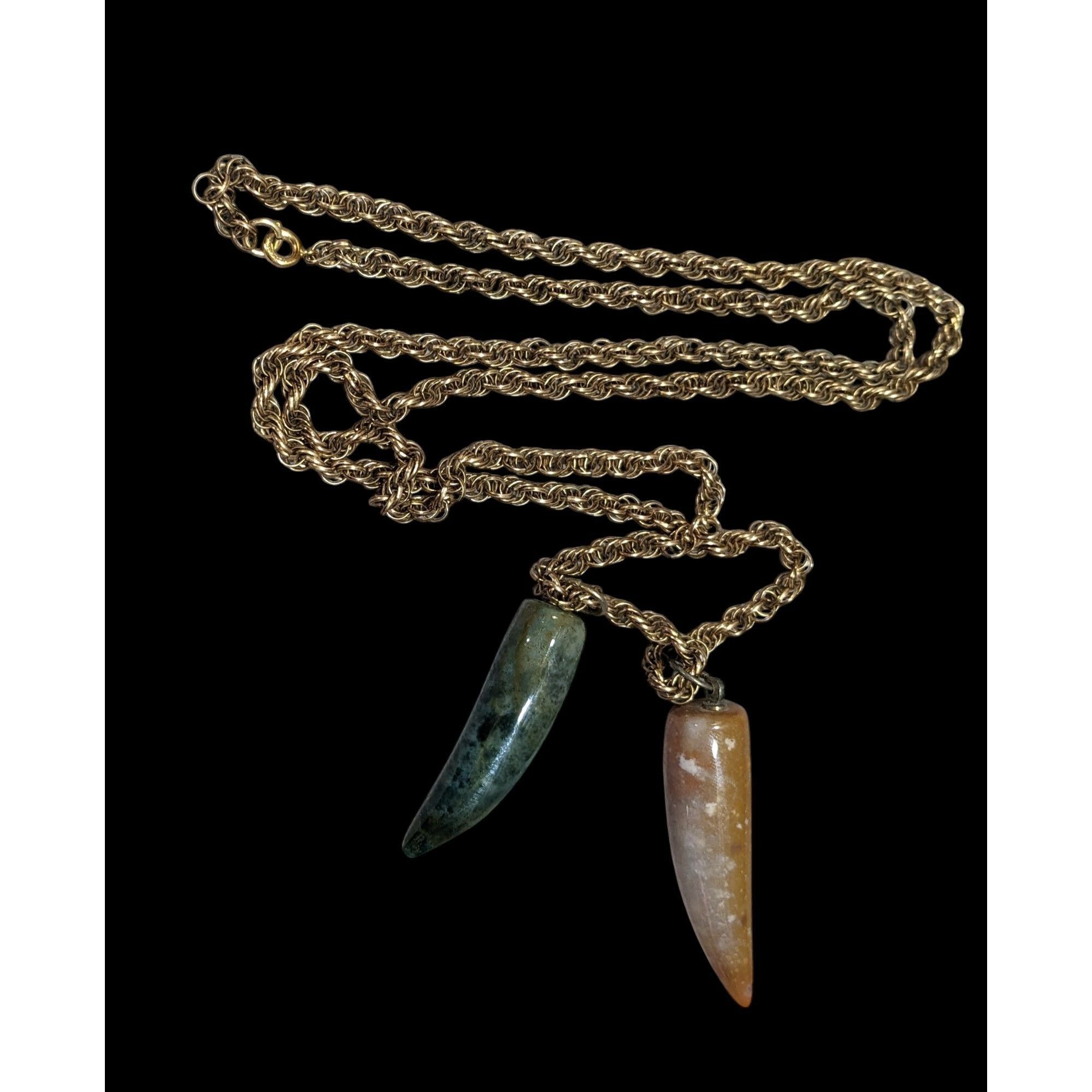 Other Vintage Dual Carved Stone Fang Pendant Necklace Size ONE SIZE - 1 Thumbnail