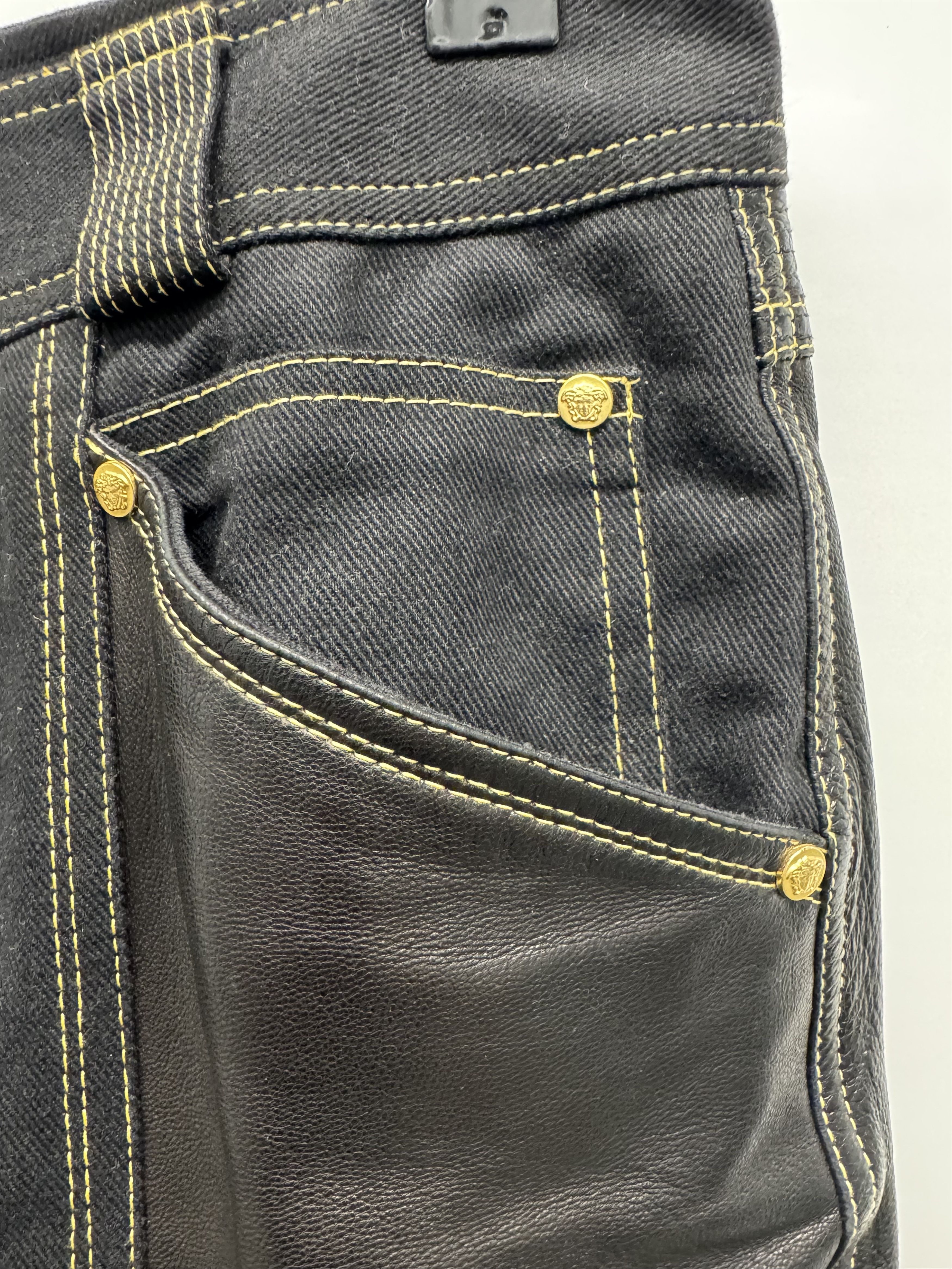 Versace Vintage Gianni Versace Leather Panel Denim Jeans Size US 32 / EU 48 - 4 Thumbnail
