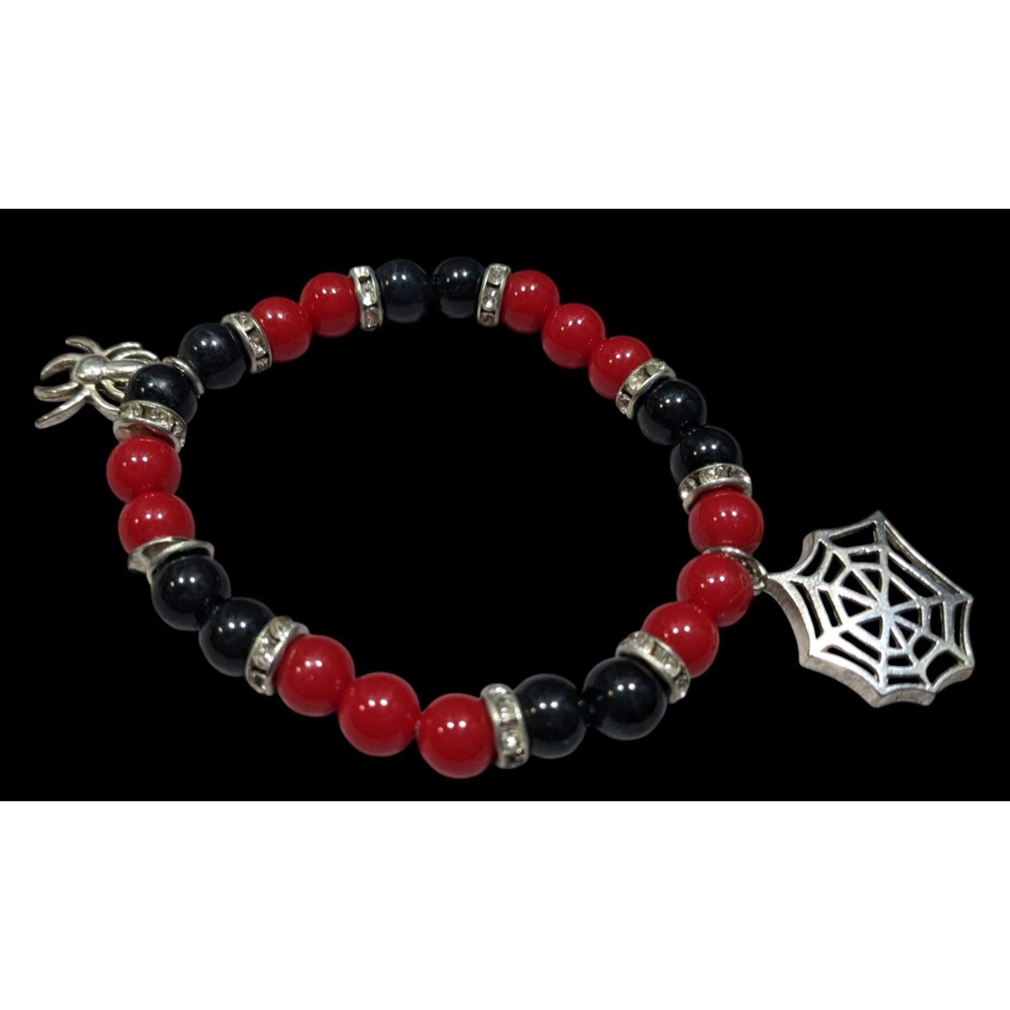 Handmade Gothic Halloween Red And Black Spider Themed Stretch Bracele Size ONE SIZE - 2 Thumbnail