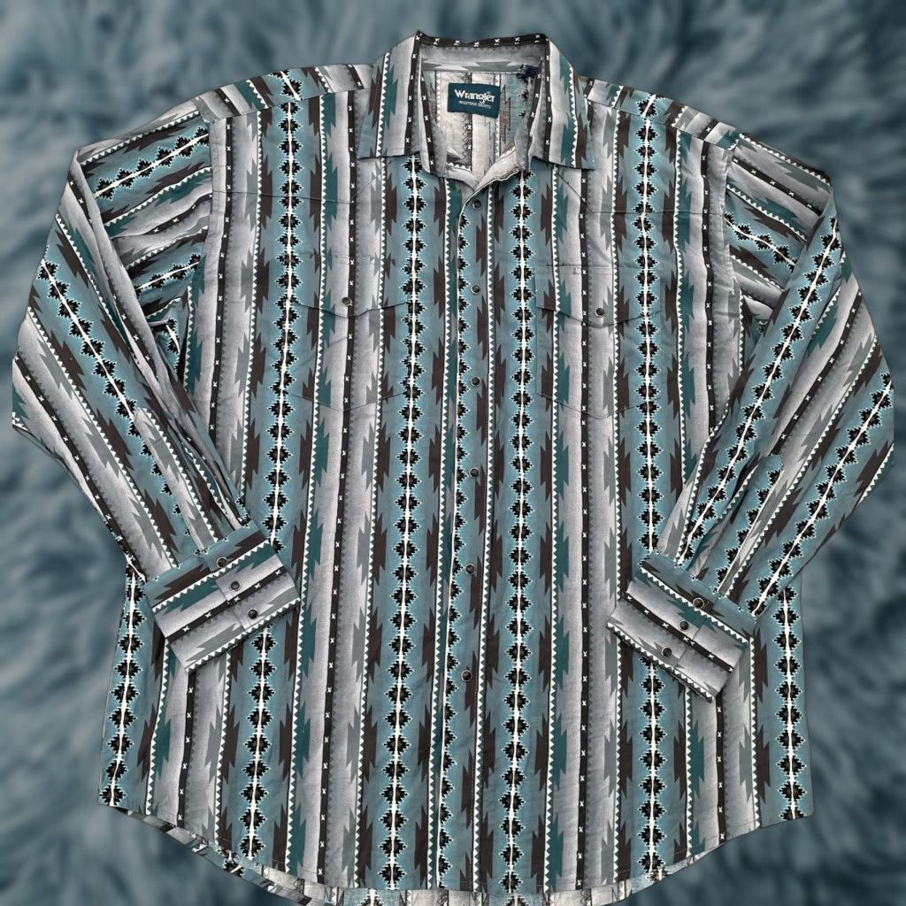 Wrangler VINTAGE Wrangler Aztec Western Shirt Adult XL Green Geometric Long Sleeve Pearl Snap Mens Size US XL / EU 56 / 4 - 1 Thumbnail