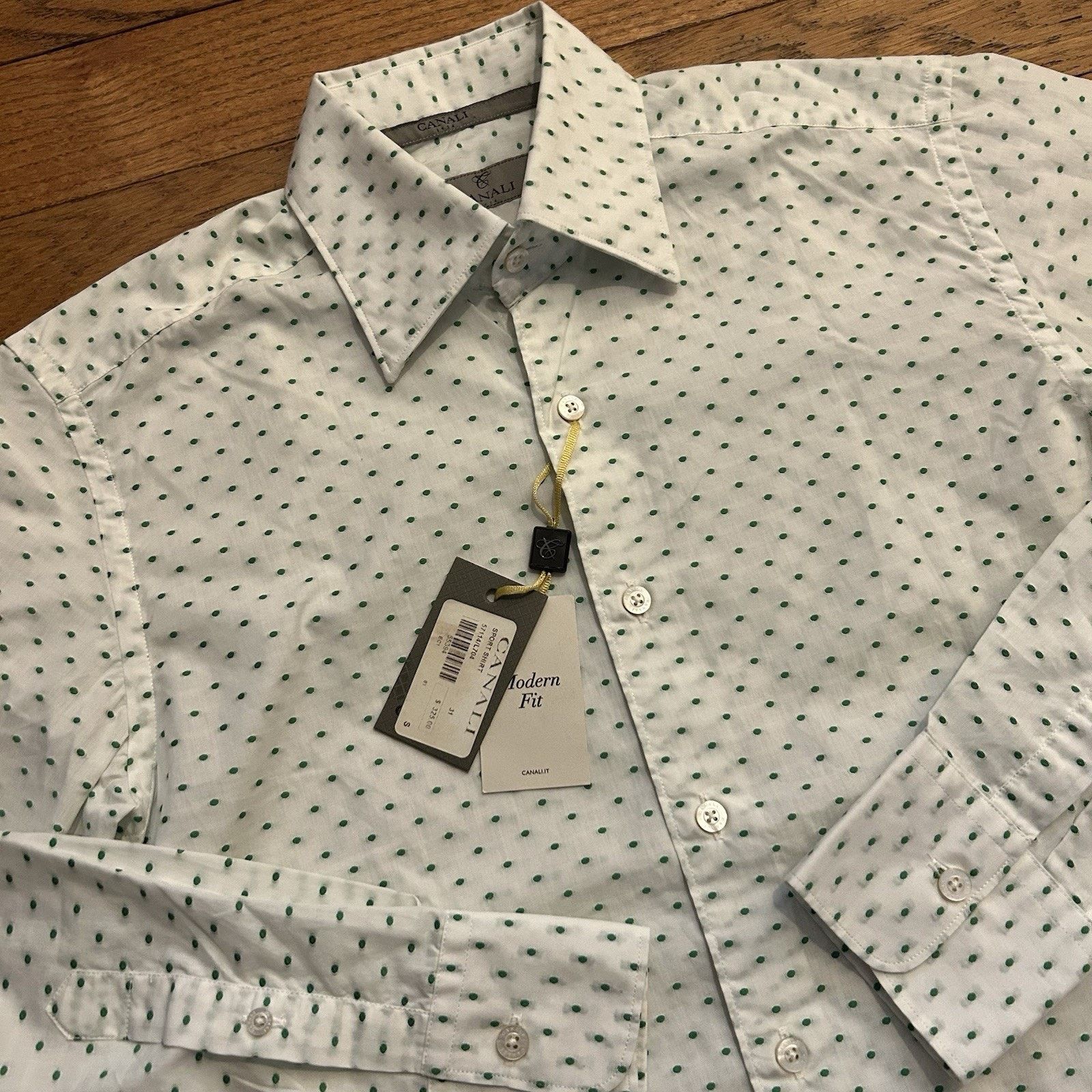 Canali NEW $325 Dot Pattern Jacquard Modern Fit Button Sport Shirt Size US S / EU 44-46 / 1 - 2 Thumbnail