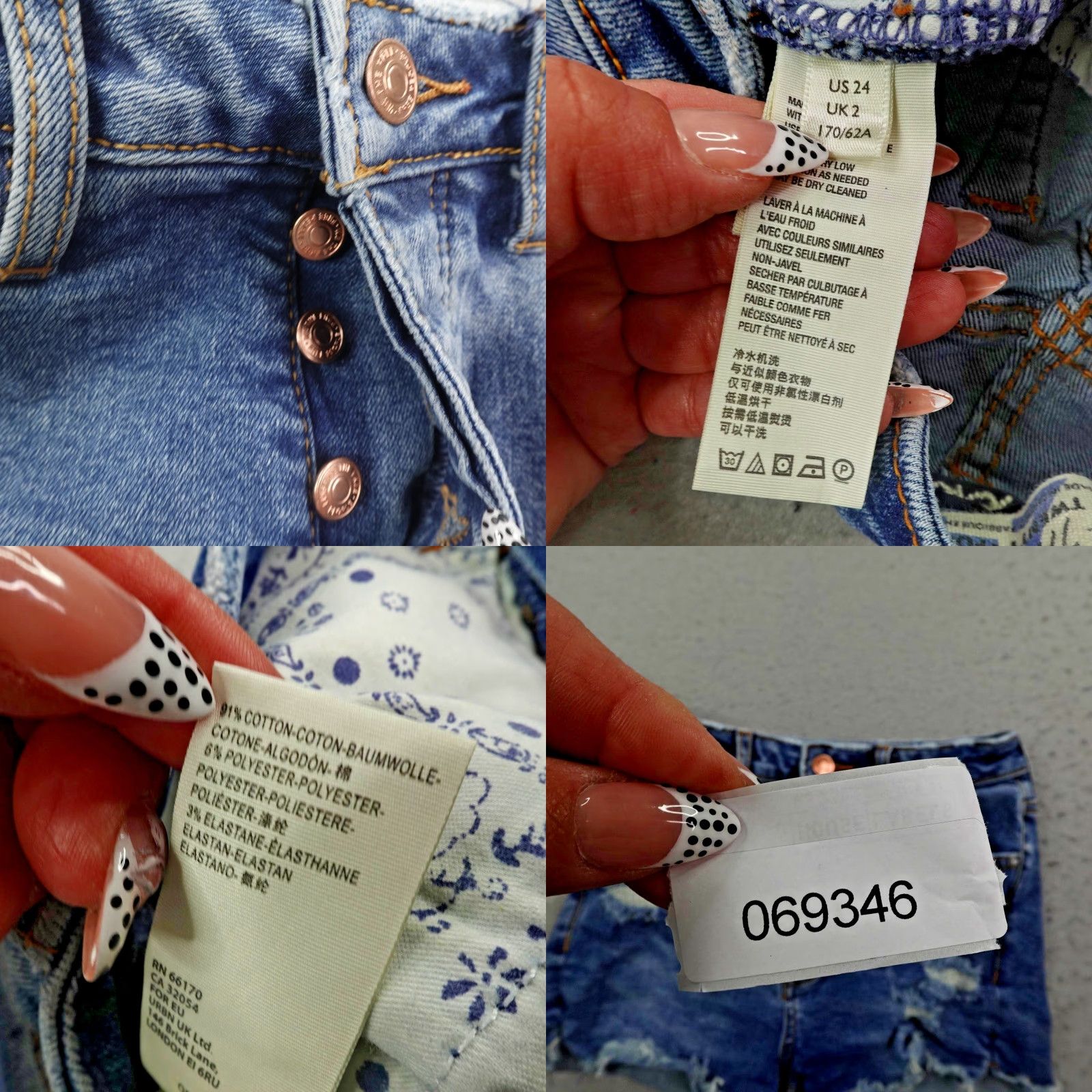 Vintage Free People Shorts Womens 24 Blue Denim Distressed Cutoff Button Fly We The Free Size 42" / US 20 - 8 Thumbnail