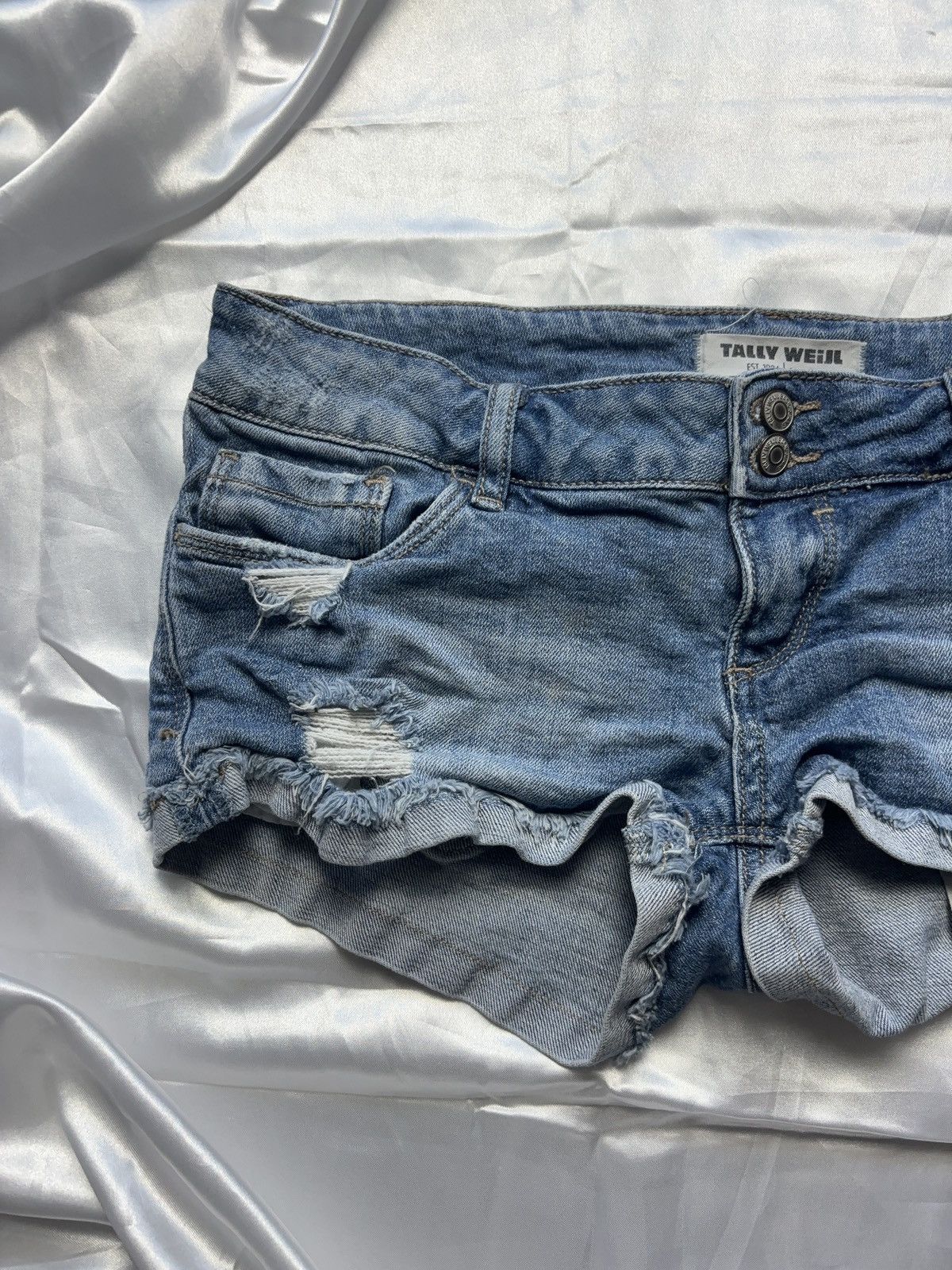 Japanese Brand × Vintage Micro sexy mini denim vintage distressed shorts Size 29" - 3 Thumbnail