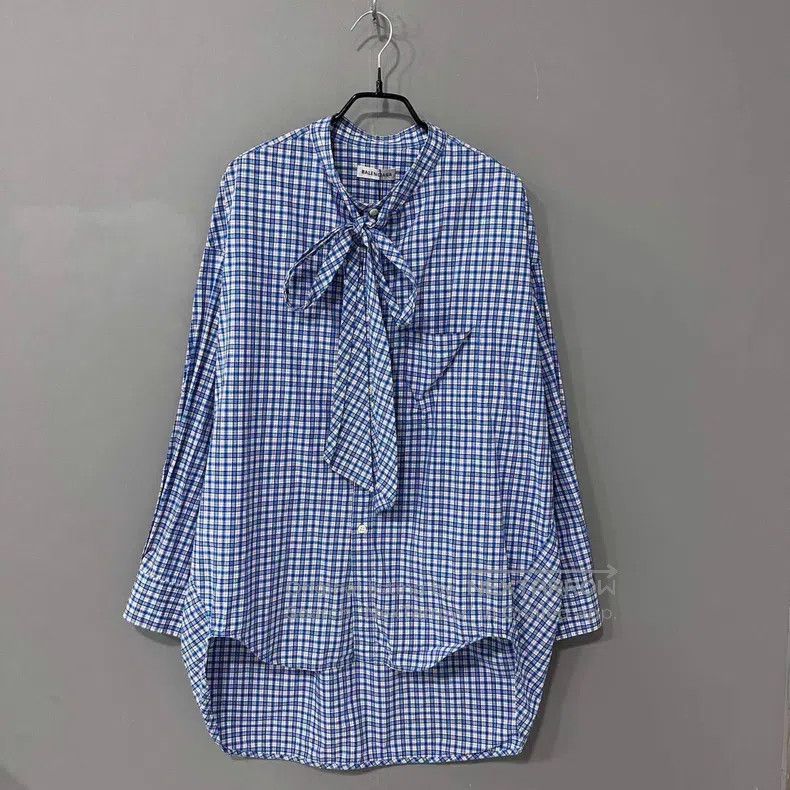 Balenciaga Blue and White Plaid Back Logo Shirt
