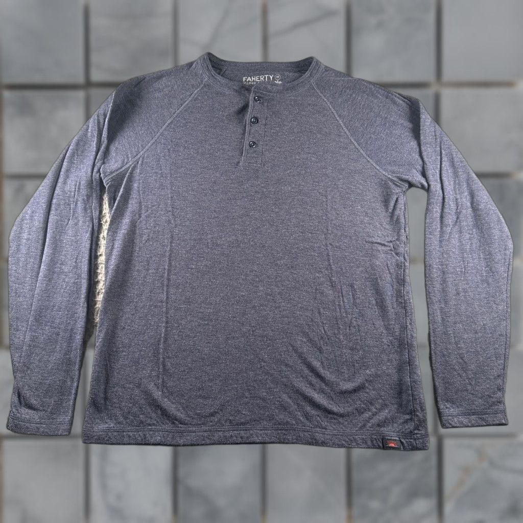 Faherty Faherty Henley Long Sleeve Mens M Cloud Cotton Pima Modal Navy Heather Button Shirt Size US M / EU 48-50 / 2 - 1 Thumbnail