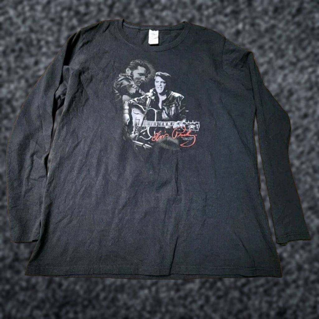 Vintage Elvis Presley Womens Long Sleeve Black T Shirt Band Tee Large Size L / US 10 / IT 46 - 1 Thumbnail