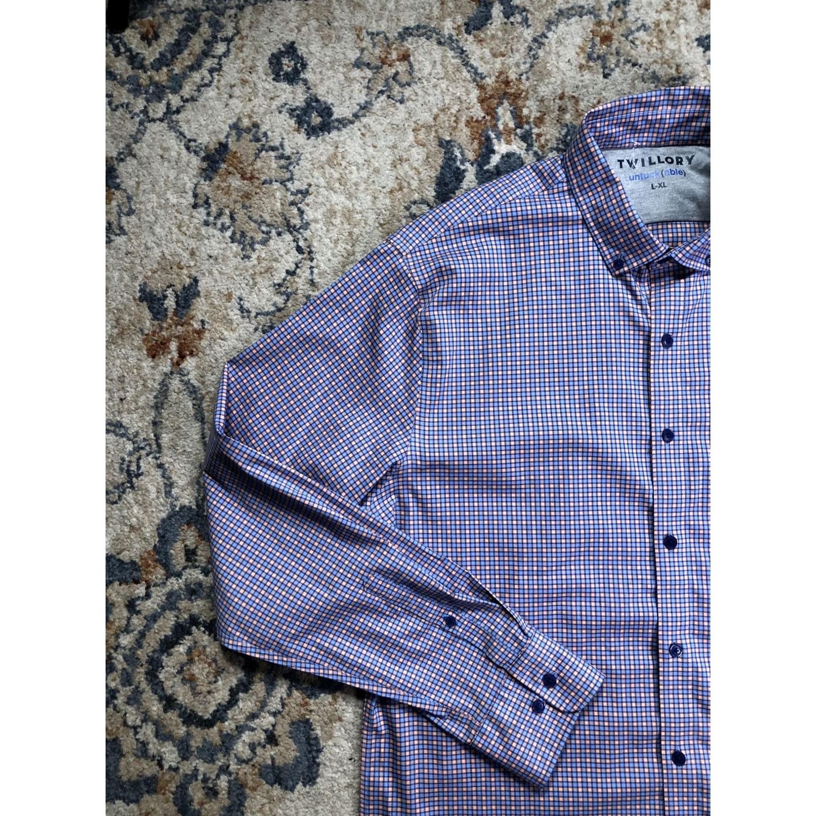 Vintage Twillory Dress Shirt Mens XL Blue Gingham Untuckable Button Front Shirt Size 46R - 3 Thumbnail