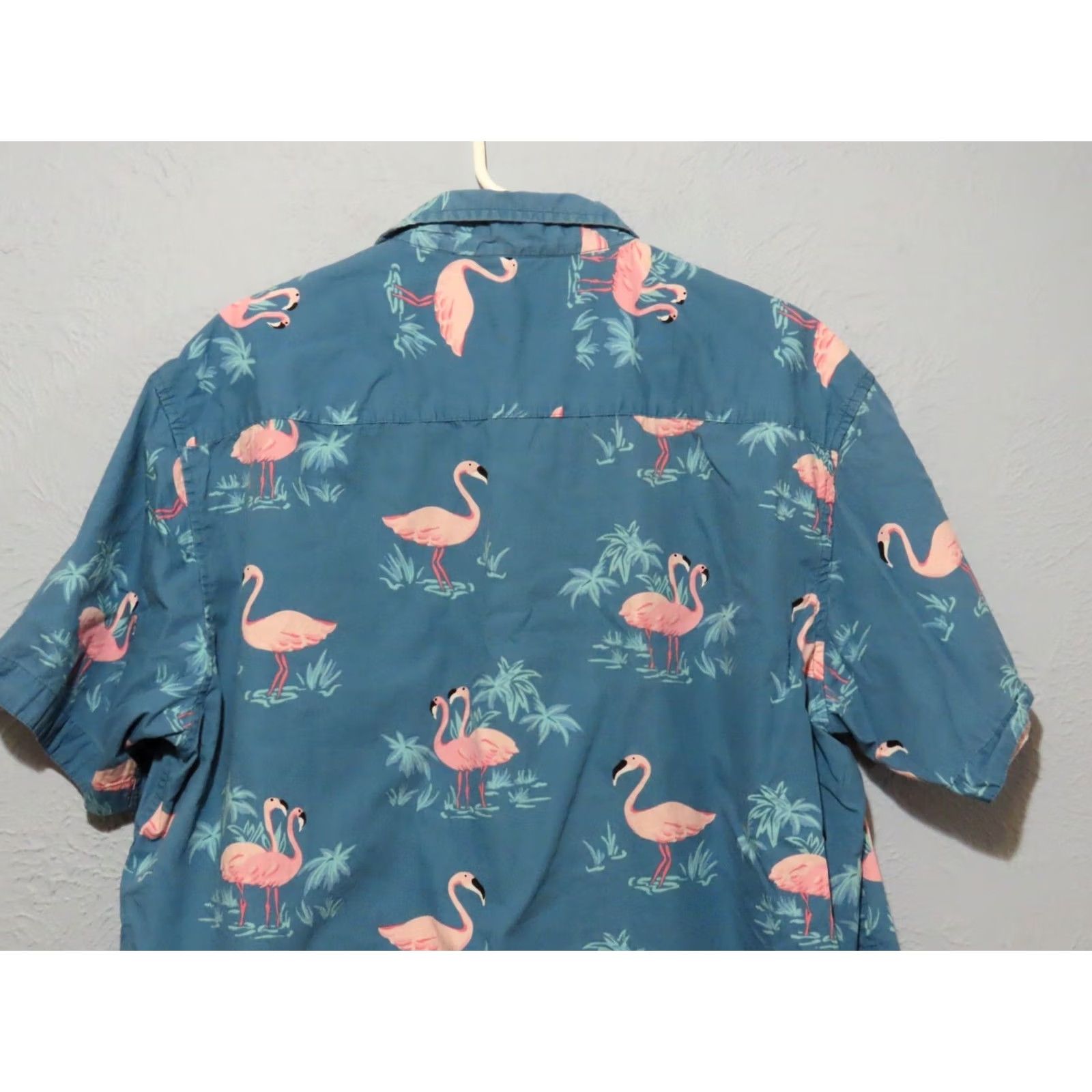 Vintage Rugby University Button-Up Shirt XL Adult Men Pink Flamingo Hawaiian Camp Casual Short Sleeve Blue 100% Cotton Button-Down Collar Size US XL / EU 56 / 4 - 8 Thumbnail