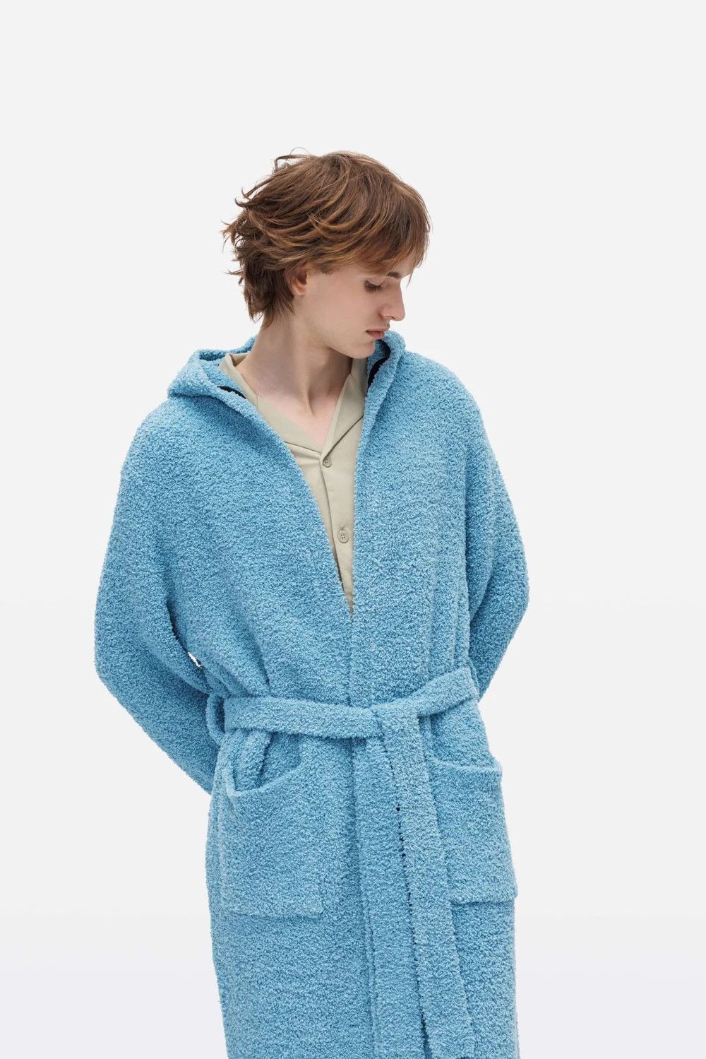 Tekla o1mle0325 Unisex Hooded Bathrobe in Aqua Blue Size US XL / EU 56 / 4 - 2 Thumbnail