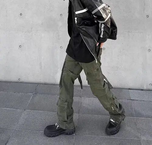 Jean High Street Style Zip Retro Army Green Cargo Pants Size US 32 / EU 48 - 3 Thumbnail