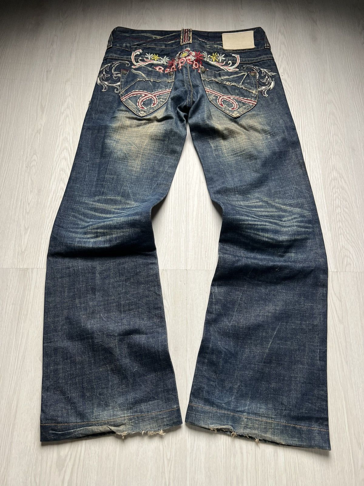 Japanese Brand Red Pepper Mud Wash Embroidered Bootcut Flared Jeans Size US 30 / EU 46 - 1 Thumbnail