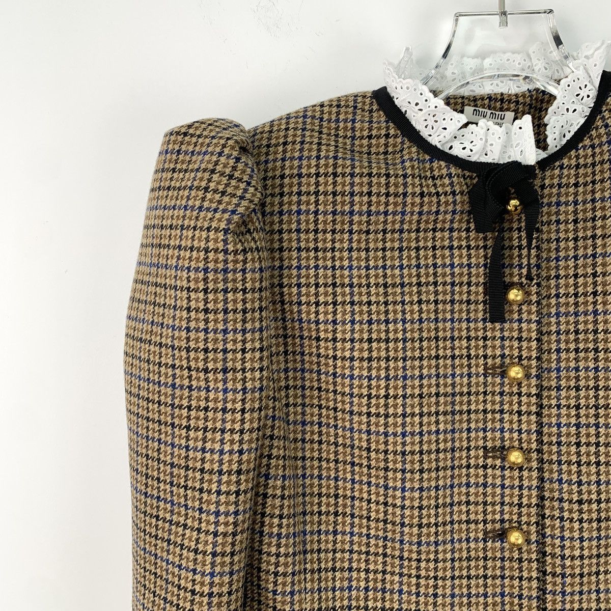 Miu Miu Miu Miu Dark Brown Chambray Wool Lace Jacket Size XS / US 0-2 / IT 36-38 - 3 Thumbnail