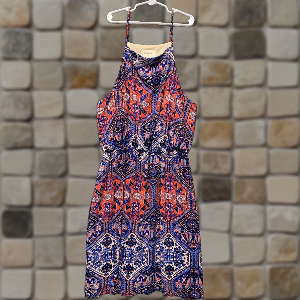 Vintage Everly Dress NWT Womens S Red Blue Ivory Spaghetti Strap Lined Elastic Waist Knee Length USA Sundress Vintage: No Size S / US 4 / IT 40 - 1 Thumbnail