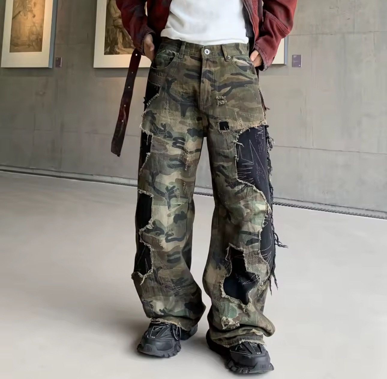 Jean Camouflage Designer Distressed Ripped Y2k Jeans Size US 36 / EU 52 - 1 Thumbnail