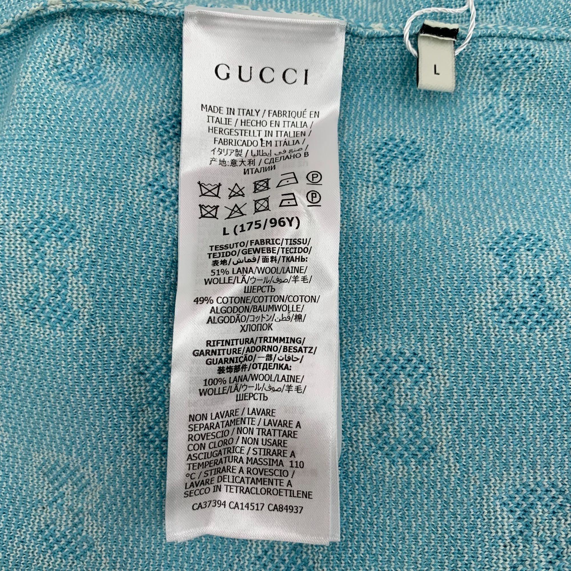 Gucci Gucci Light Blue Logo Jacquard Wool Round-Neck Long-Sleeved Size L / US 10 / IT 46 - 3 Thumbnail