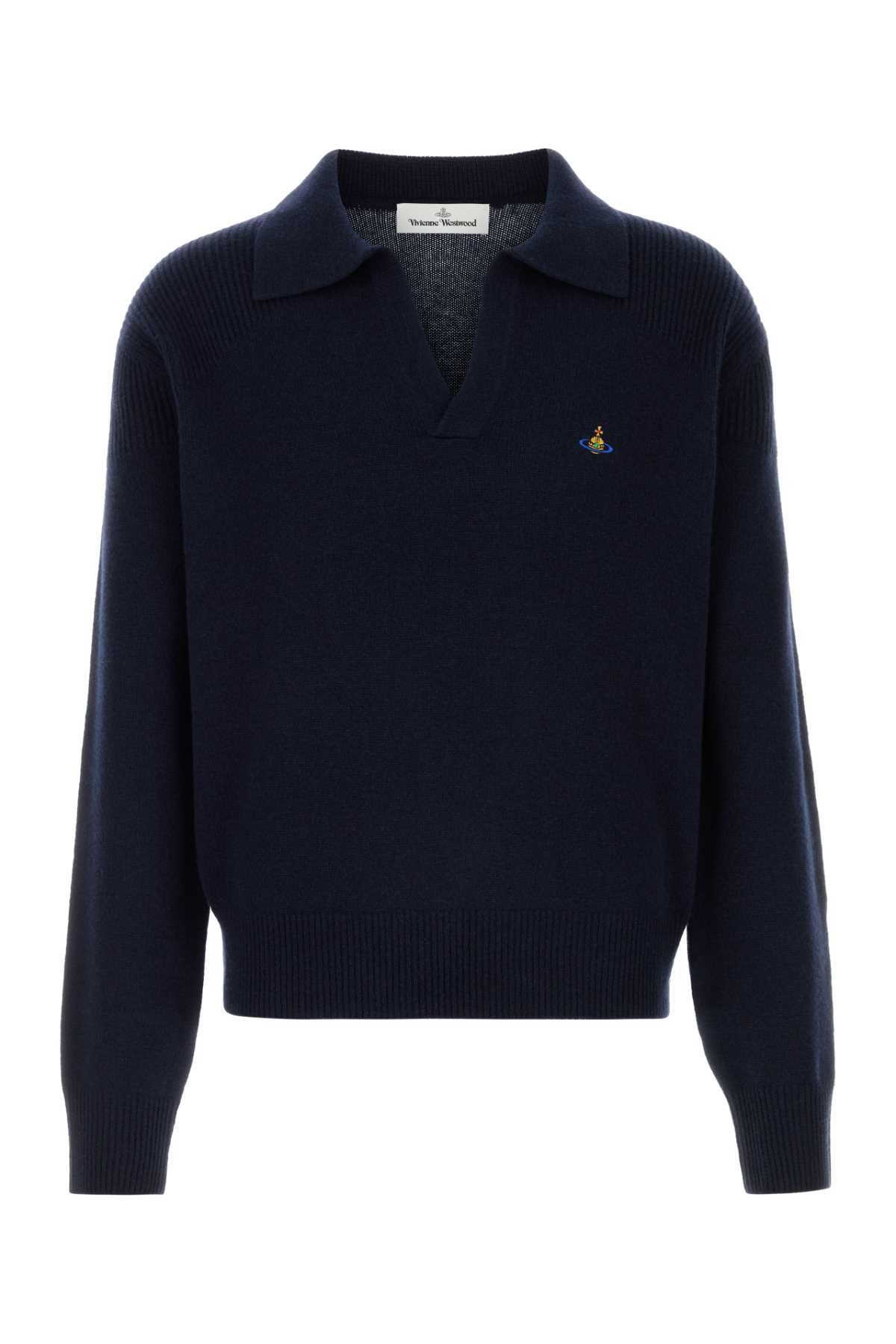 Navy Blue Wool Blend Polo Shirt